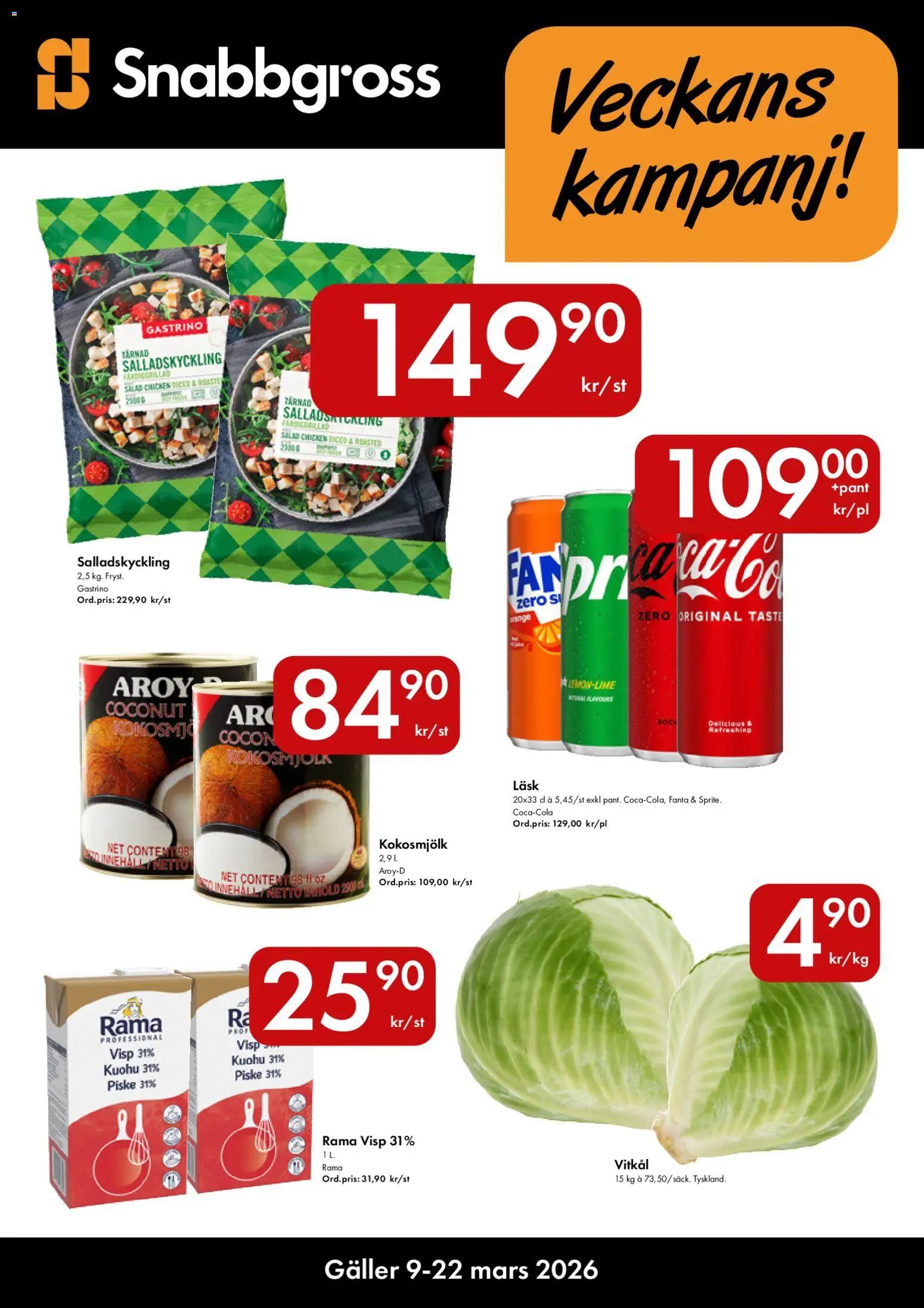 Förhandsgranska reklamblad Hypermarkety erbjudanden från butik Hypermarkety gäller från 09/03/2026 - Kokosmjölk, Galler, Vitkål, Fanta, Visp
