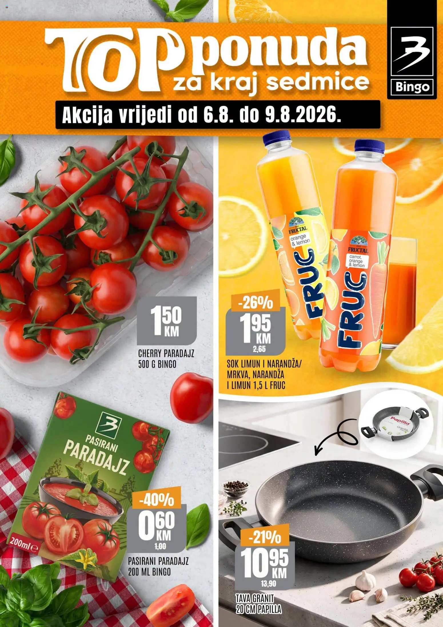Pregled letka Bingo Top ponuda za kraj sedmice trgovine Bingo vrijedi od 06.08.2026