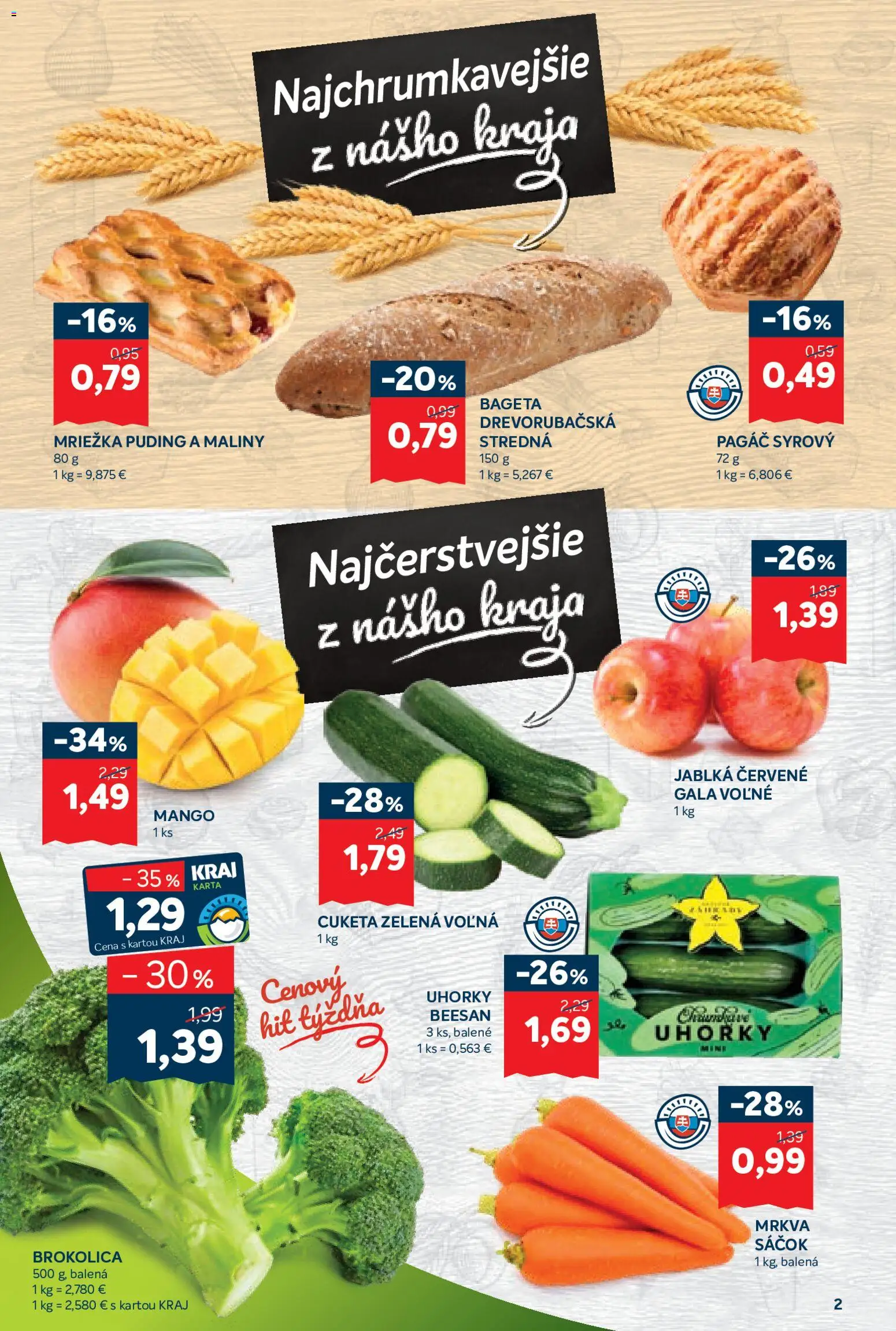 Náhľad Kraj letáku platného od 08.10.2026 - Cuketa, Mrkva, Puding, Brokolica, Bageta, Maliny, Jablká, Uhorky
