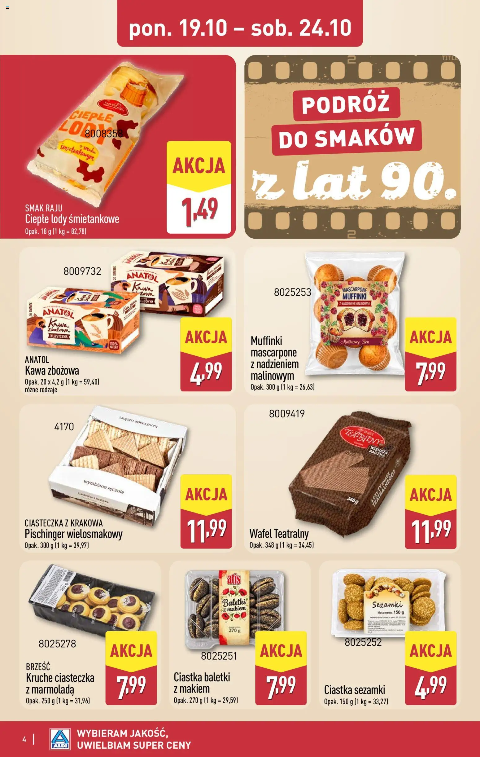 Pogląd gazetki "Aldi gazetka - Smakowita podróż" ze sklepu Aldi ważnej od 19.10.2026 - Lody, Kawa, Ciastka, Ciasteczka, Muffinki, Mascarpone, Marmolada, Ciepłe lody