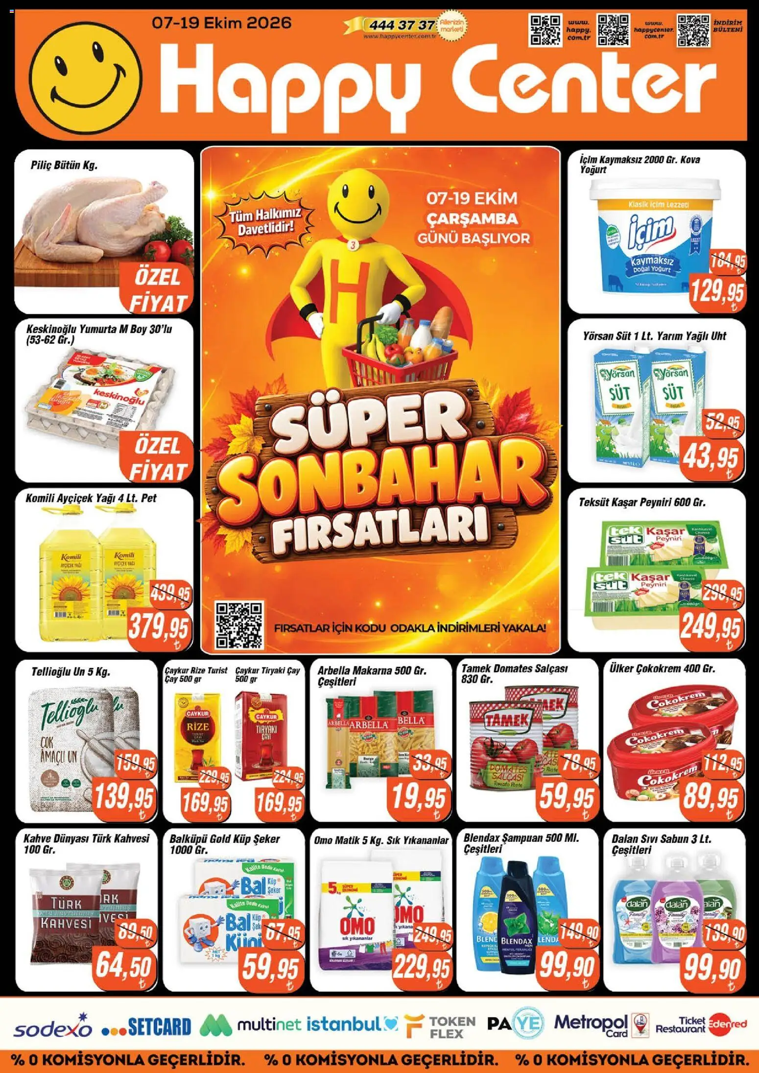 Happy Center Happy Center Katalog 07.10.2026 - Broşürünün önizlemesi - Çay, Makarna, Şeker, Süt, Yumurta, Şampuan, Domates, Piliç