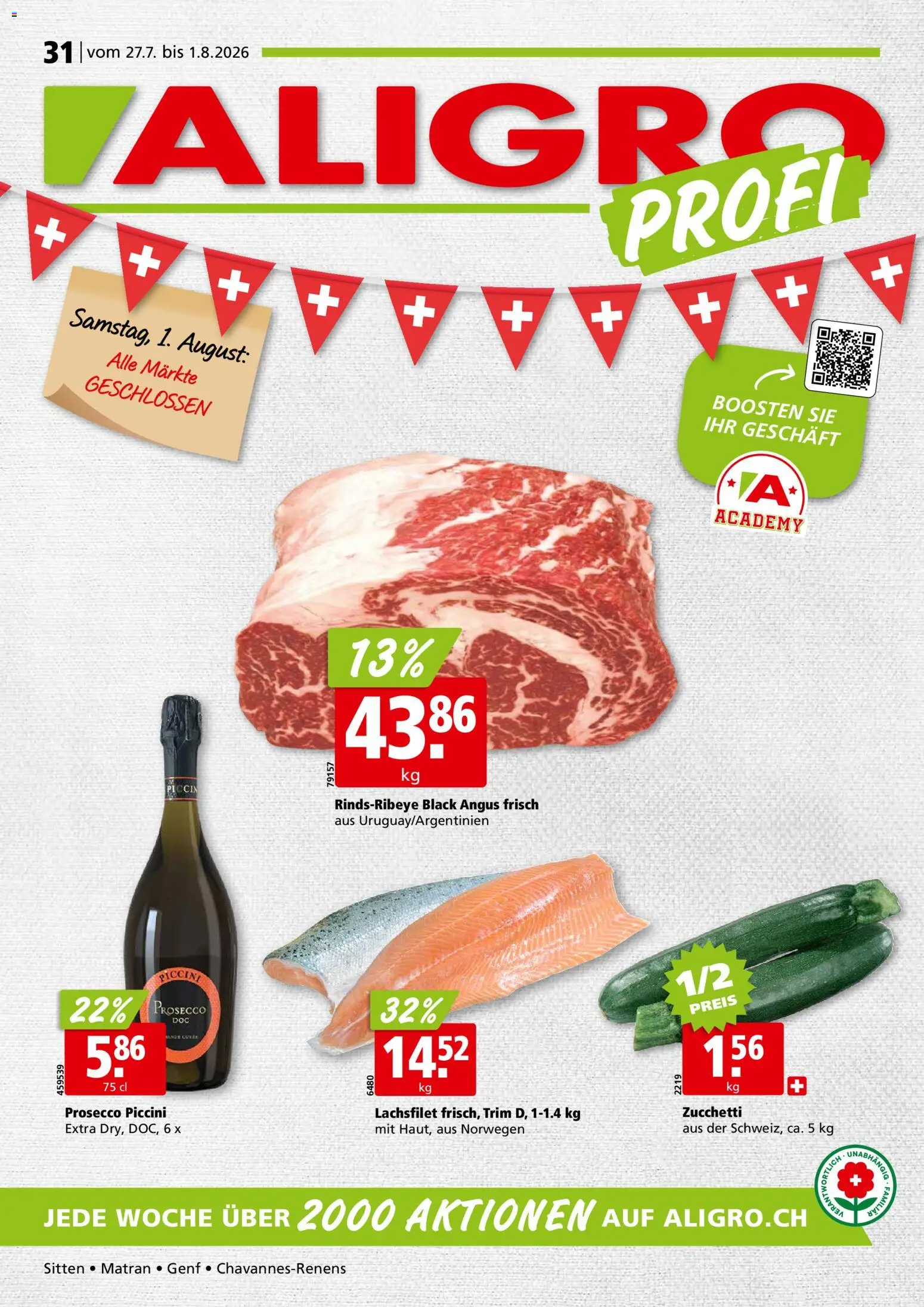 Vorschau des Merkblatts Aligro aktionen Chavannes, Matran, Genf, Sitten vom Shop Aligro gültig von 27.07.2026 bis 01.08.2026