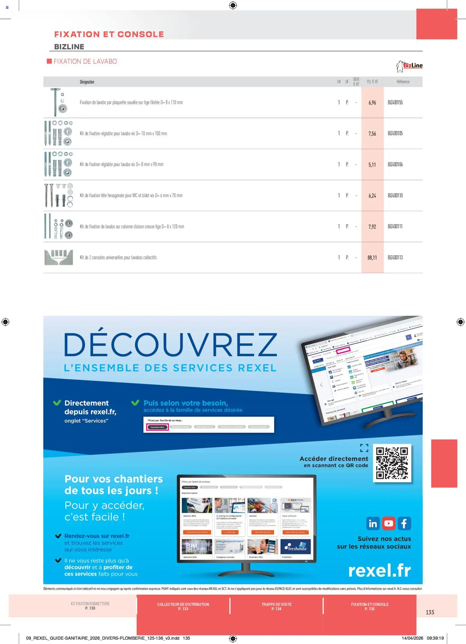 Prévisualisation de Rexel - Brochure Sanitaire du magasin Rexel formulaire valide 20/04/2026 - Colonne, Lavabo