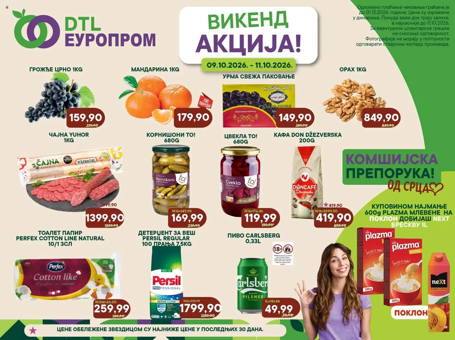Pregled Europrom kataloga - važi od 09.10.2026 - Cvekla, Sto, Carlsberg, Doncafe, Persil, Kornišoni, Plazma