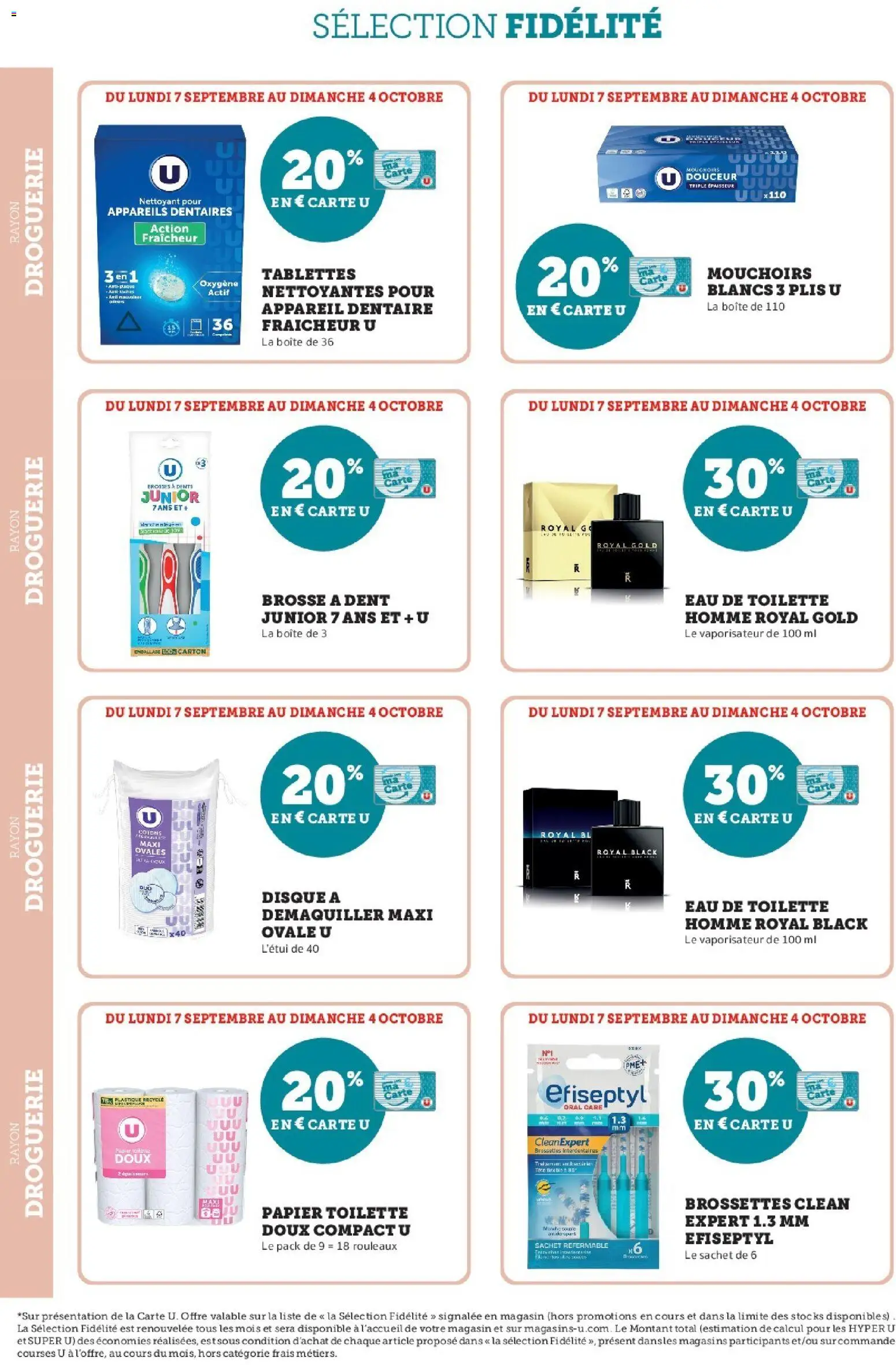 Prévisualisation de Super U - Ma sélection Carte U Septembre du magasin Super U formulaire valide 07/09/2026 - Eau de toilette, Papier toilette, Brosse, Brosses a dents, Mouchoirs, Vaporisateur