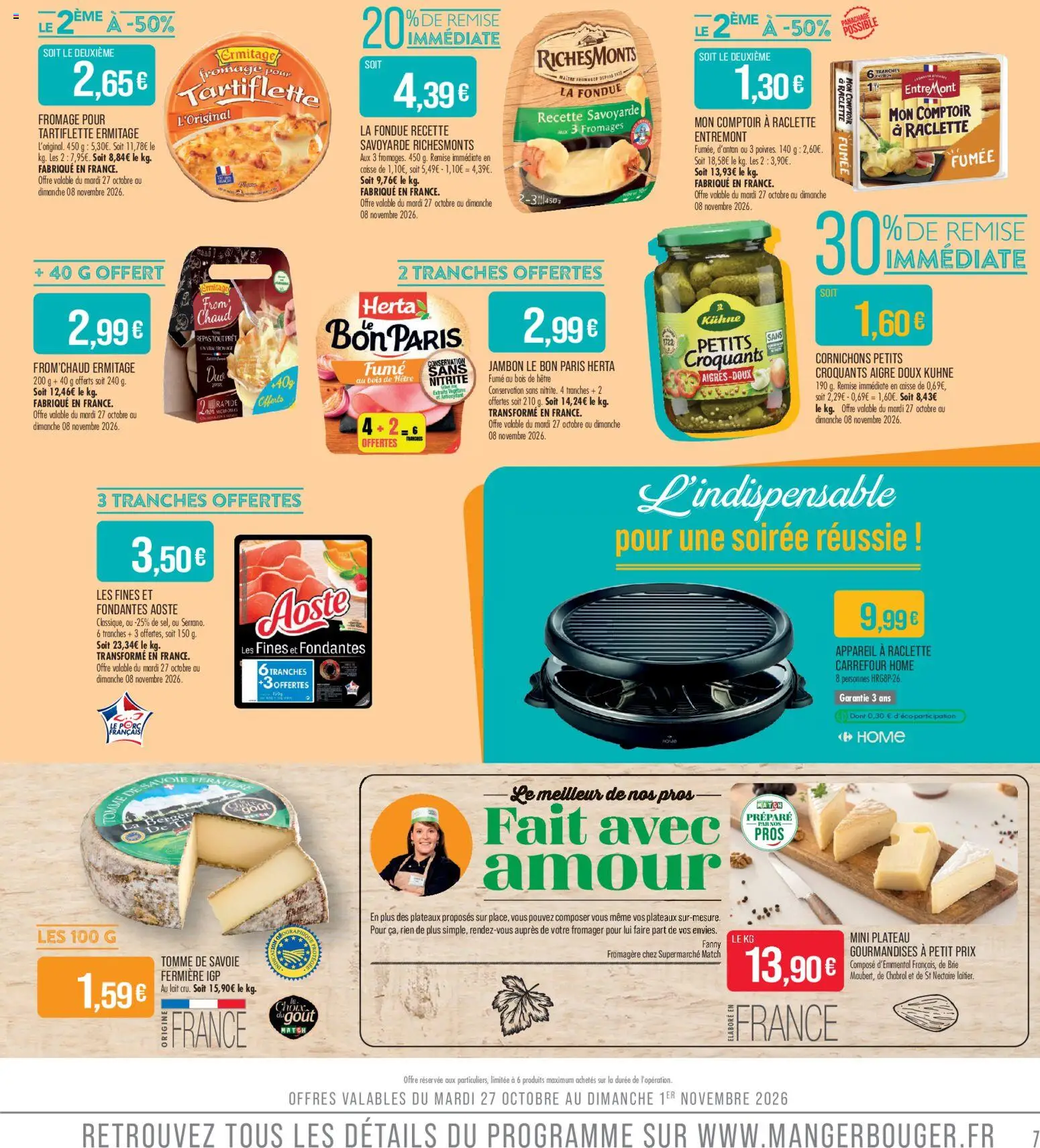 Prévisualisation de Match Supermarché - La match mania du magasin Match Supermarché formulaire valide 27/10/2026 - Tartiflette, Raclette, Fromage, Lait, Jambon, Brie, Plateau, Appareil à raclette