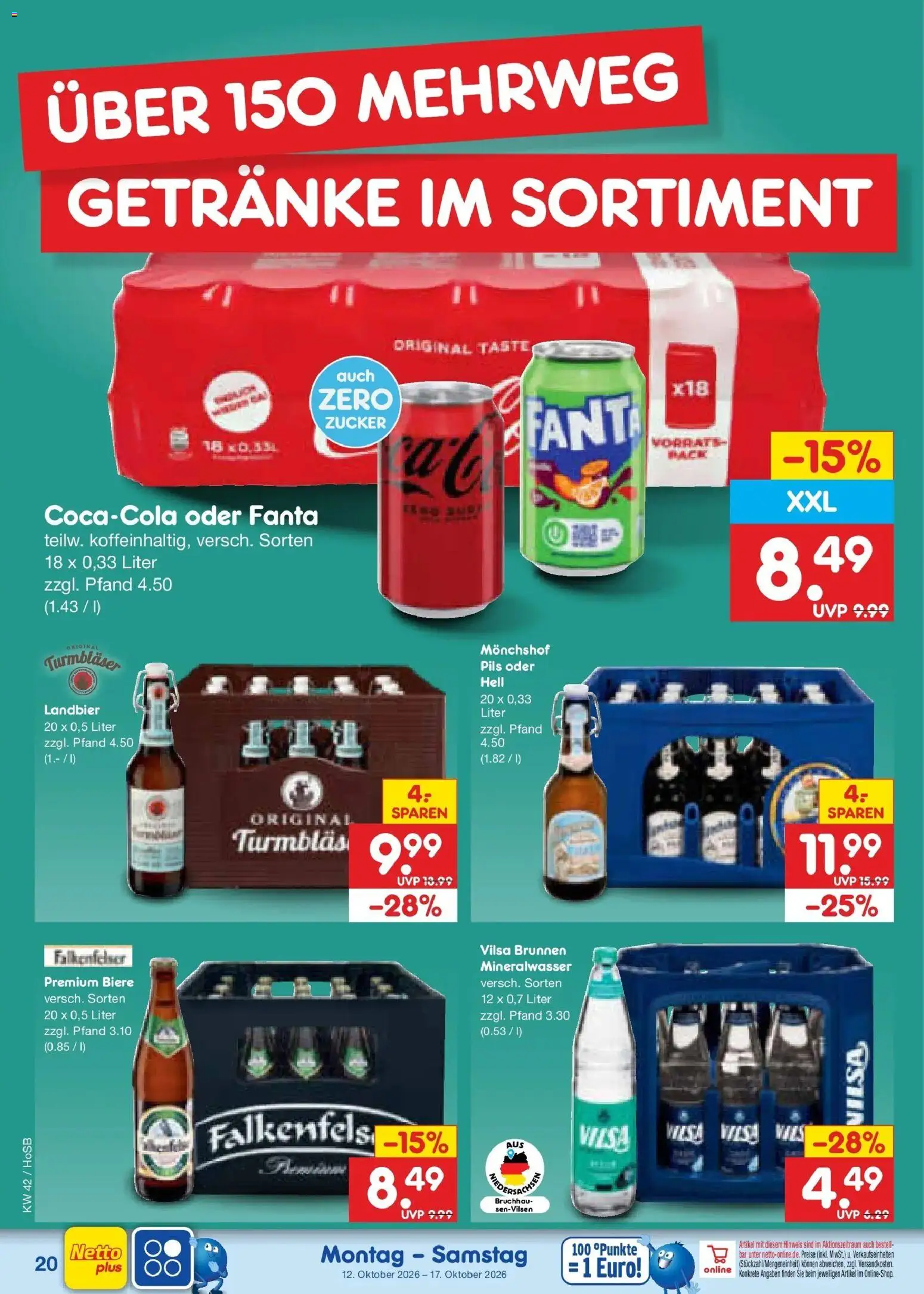 Vorschau von dem Prospekt des Geschäftes Netto Marken-Discount, gültig ab dem 12.10.2026 - Mineralwasser, Zucker, Fanta, Monchshof, Pils