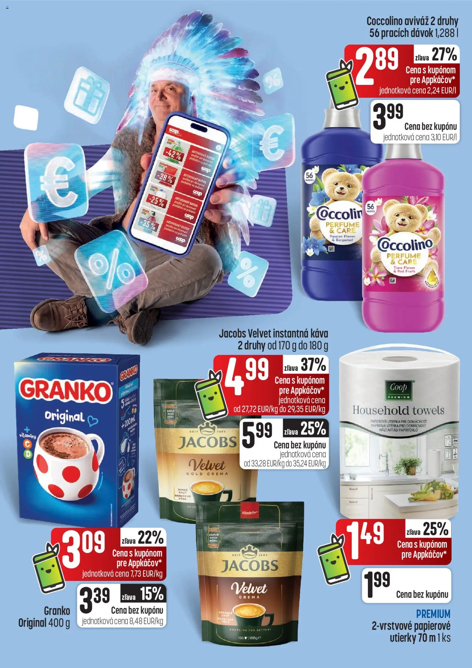 Náhľad COOP Jednota letáku platného od 01.10.2026 - Káva, Granko, Coccolino, Jacobs Velvet, Instantná káva, Pena, Aviváž, Utierky