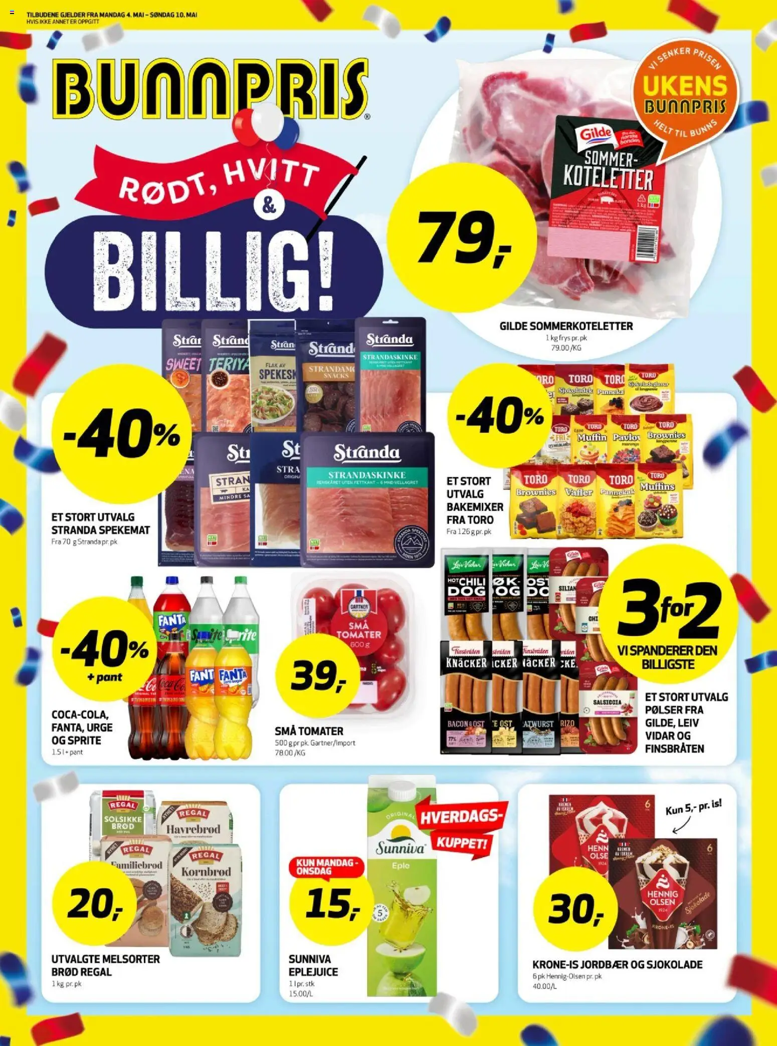 Forhåndsvis Bunnpris kundeavis fra butikk Bunnpris gyldig fra 03/05/2026 - Brød, Snacks, Eplejuice, Is, Vafler, Sommerkoteletter, Spekemat, Brownies