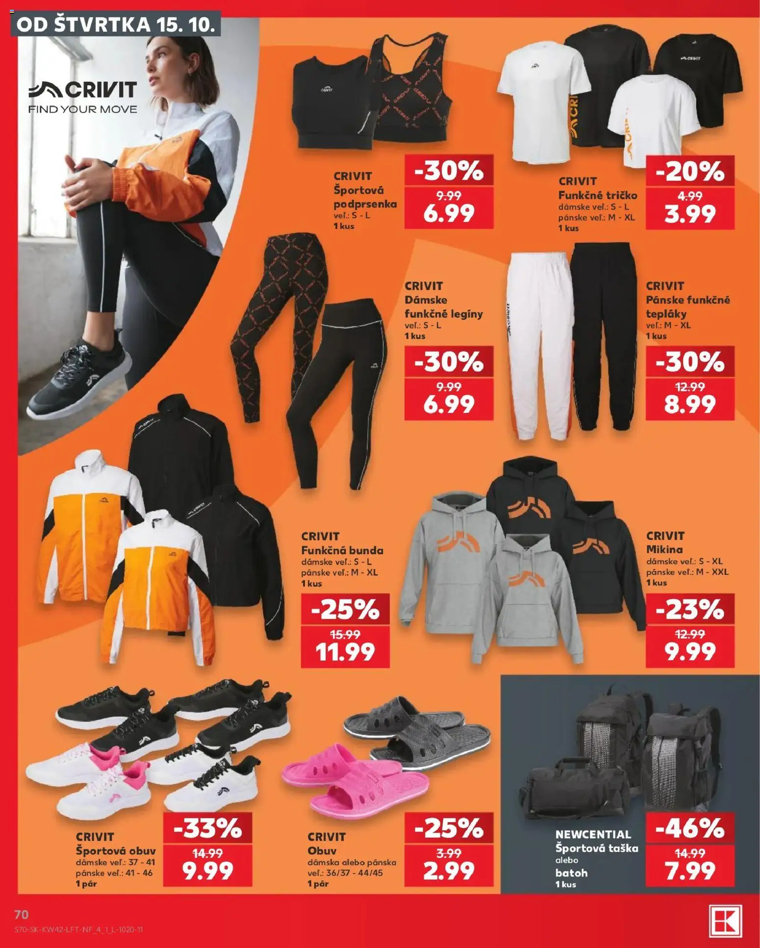 Náhľad Kaufland letáku platného od 15.10.2026 - Mikina, Tričko, Bunda, Batoh, Podprsenka, Taška, Legíny, Športová obuv