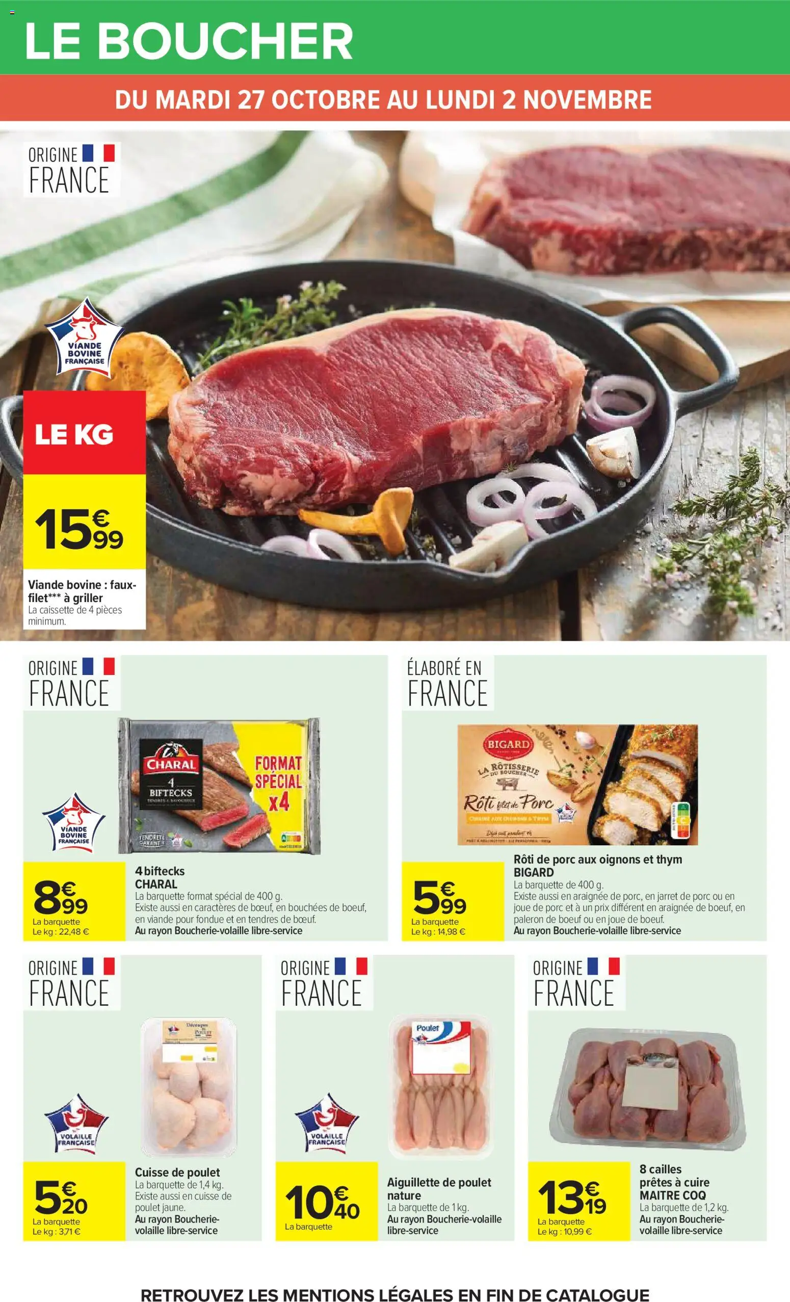 Prévisualisation de Carrefour Vos promos du quotidien du magasin Carrefour formulaire valide 27/10/2026 - Poulet, Jarret de porc, Coq, Joue de porc, Viande, Cuisse de poulet, Porc, Viande bovine