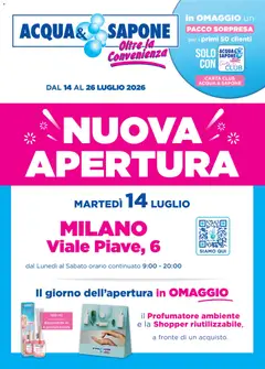 Anteprima dell'opuscolo Acqua e Sapone volantino Apertura Milano dal negozio Acqua e Sapone valido da 14/07/2026