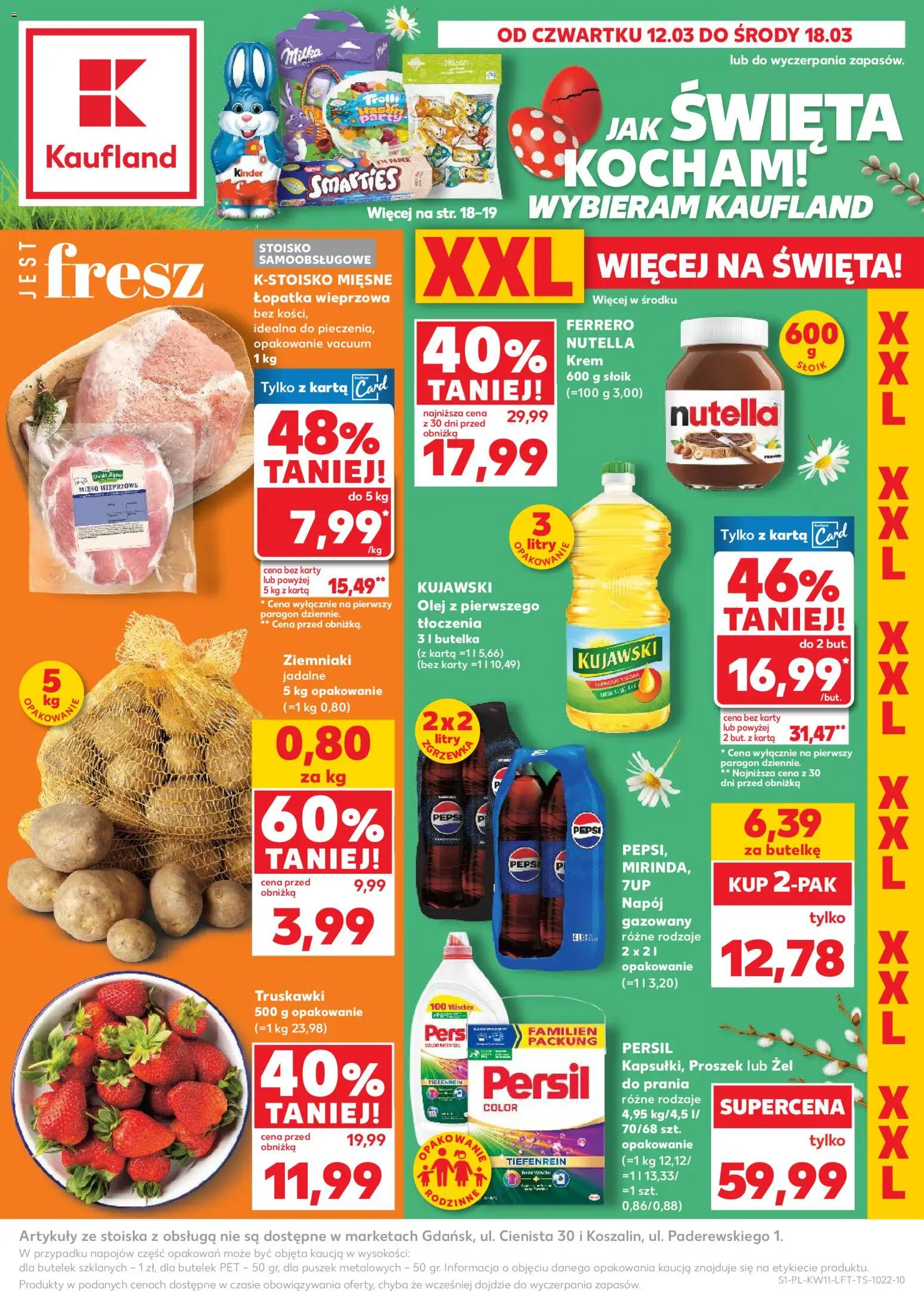 Náhled nabídky: Kaufland Polsko Kaufland Polsko leták platný od 12.03.2026 - Milka, Olej, Kinder, Karty, Pepsi, Persil, Krém, Lopatka