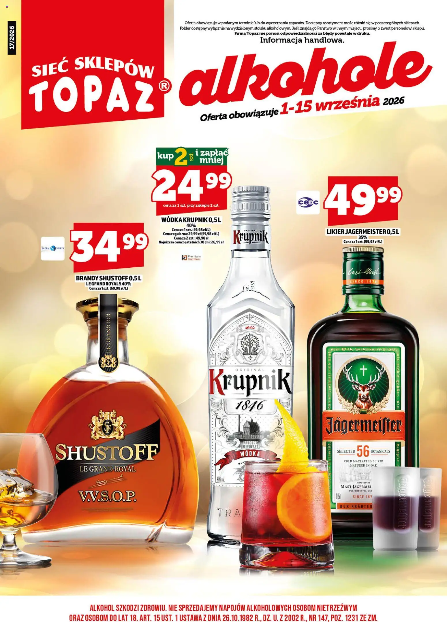 Pogląd gazetki "Topaz gazetka alkoholowa" ze sklepu Topaz ważnej od 01.09.2026