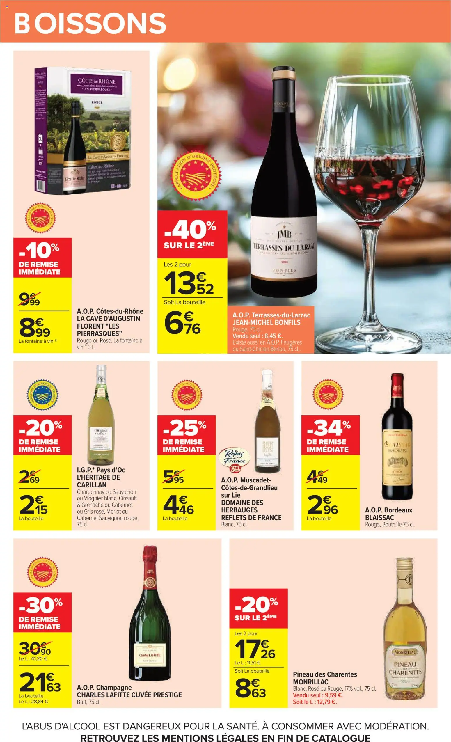 Prévisualisation de Carrefour Petit déjeuner du magasin Carrefour formulaire valide 03/11/2026 - Champagne, Vin, Bouteille, Pineau des charentes, Cabernet Sauvignon, Boissons, Charles Lafitte