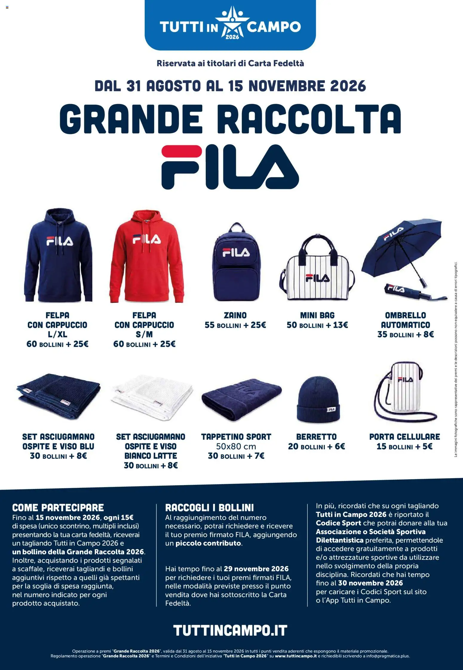 Anteprima dell'opuscolo Famila volantino Grandi Marche dal negozio Famila valido da 29/10/2026 - Latte, Zaino, Cellulare, Porta, Felpa, Ombrello, Asciugamano, Cappuccio