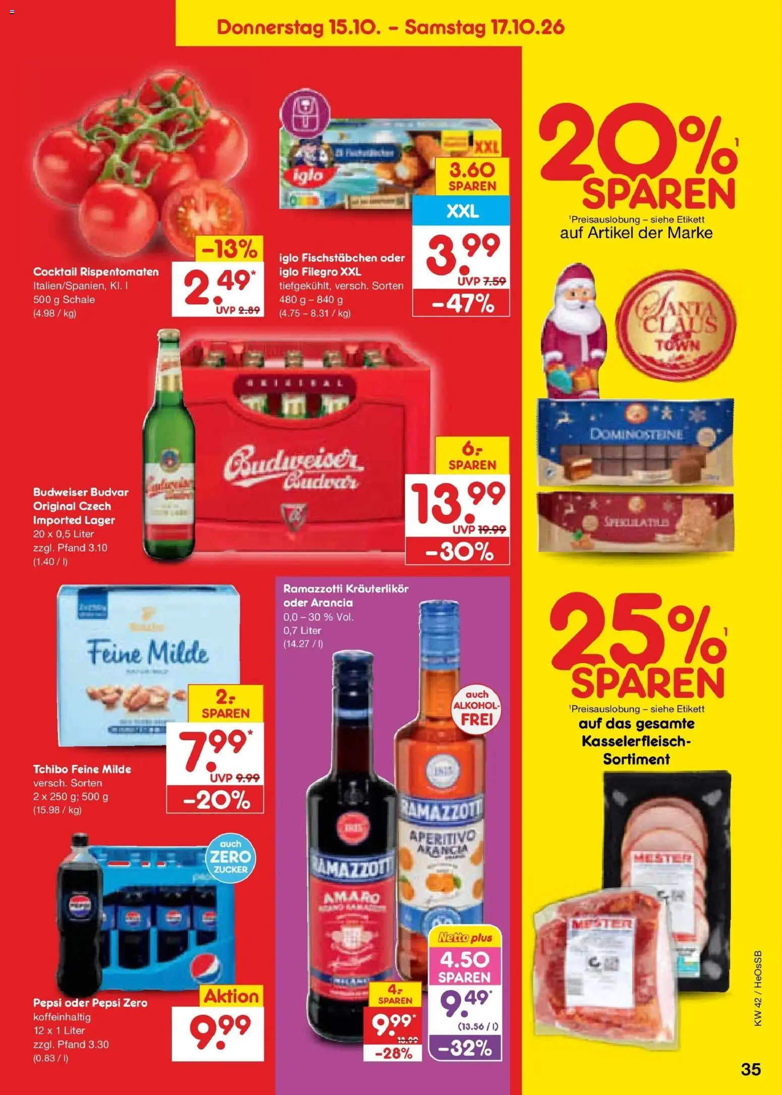 Vorschau von dem Prospekt des Geschäftes Netto Marken-Discount, gültig ab dem 12.10.2026 - Alkohol, Ramazzotti, Zucker, Pepsi, Budweiser, Iglo, Fischstabchen