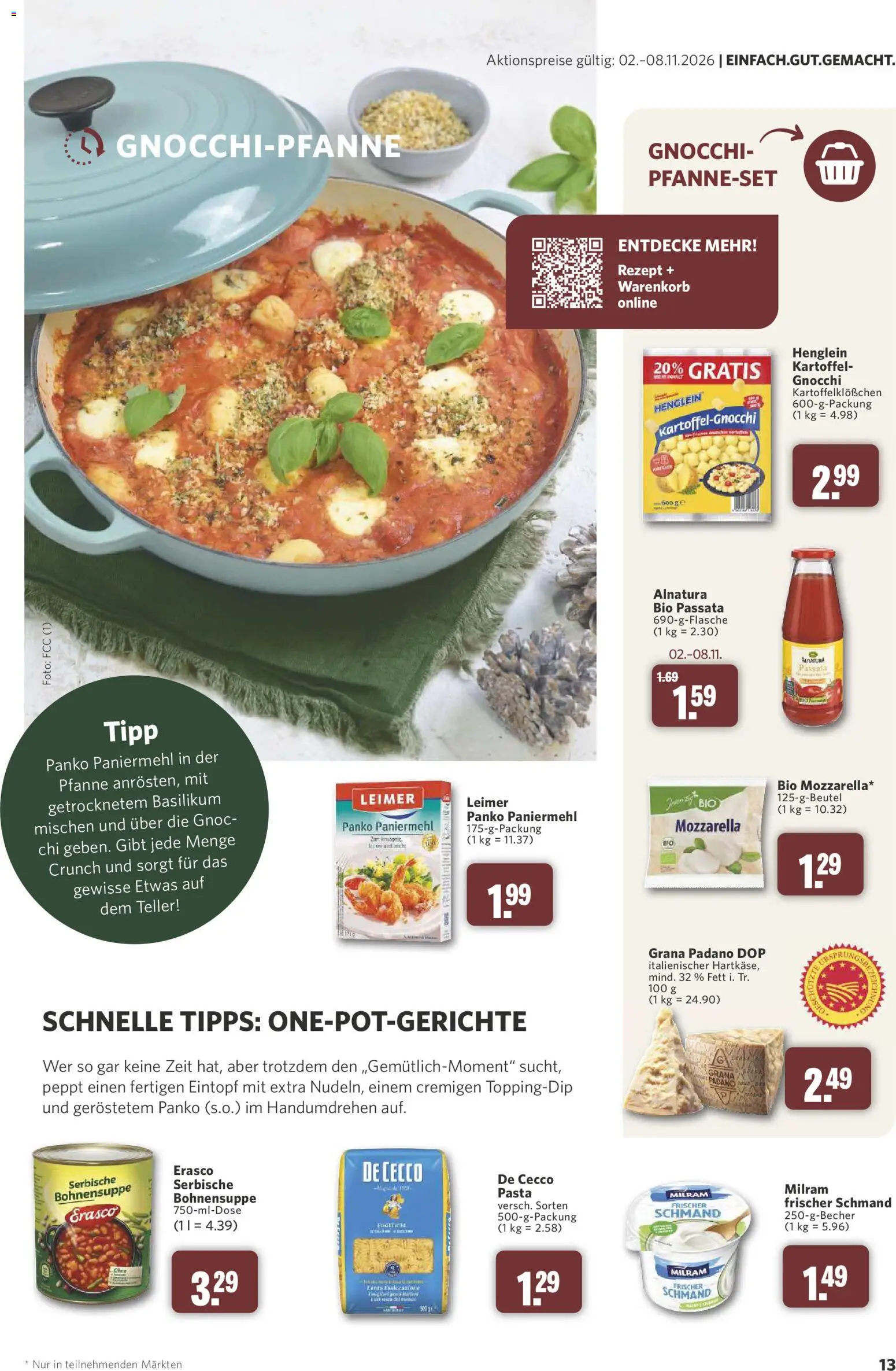 Vorschau von dem Prospekt des Geschäftes Combi, gültig ab dem 31.10.2026 - Pasta, Gnocchi, Mozzarella, Grana Padano, Milram, Erasco