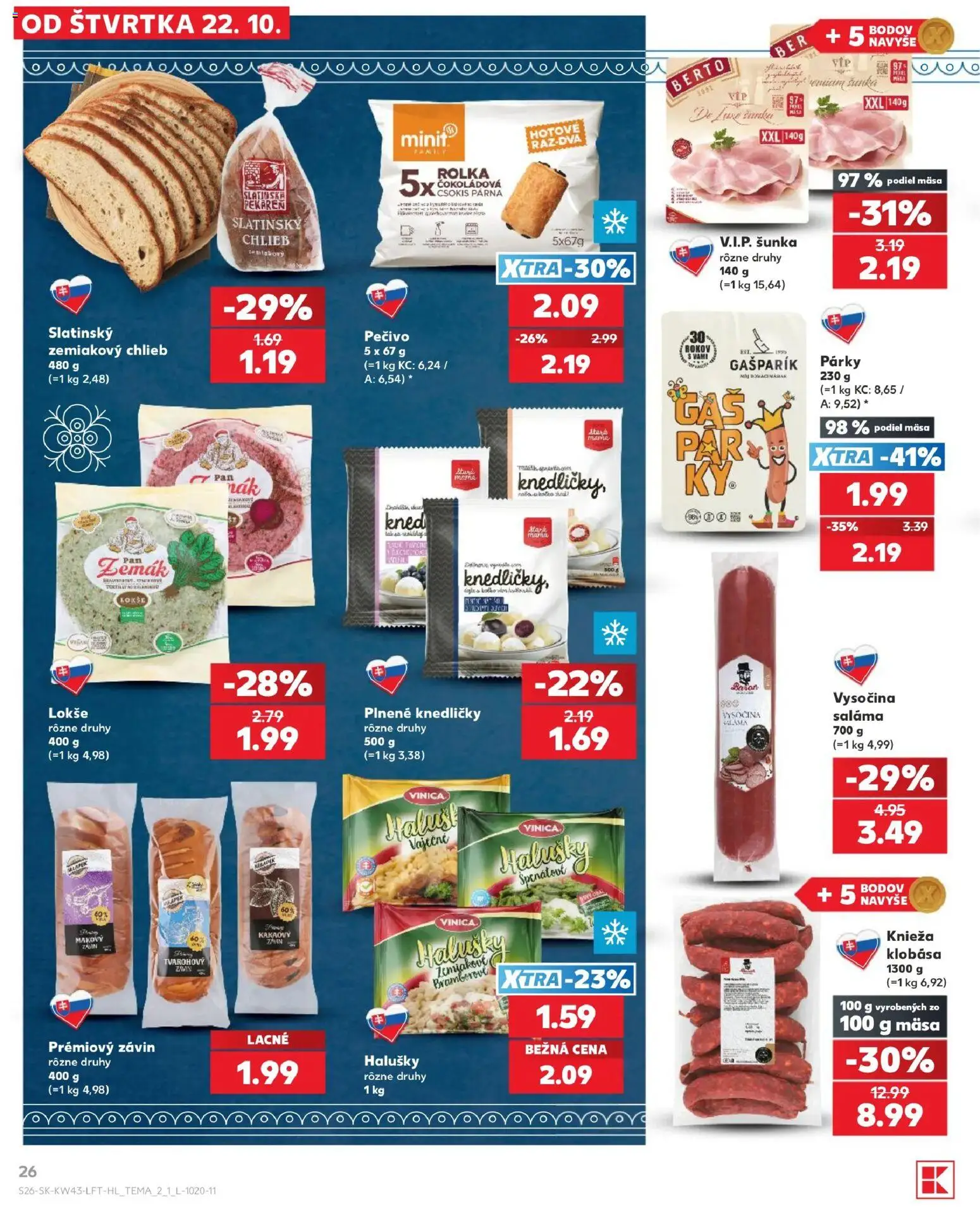 Náhľad Kaufland letáku platného od 22.10.2026 - Chlieb, Klobása, Šunka, Párky, Závin, Pečivo, Saláma