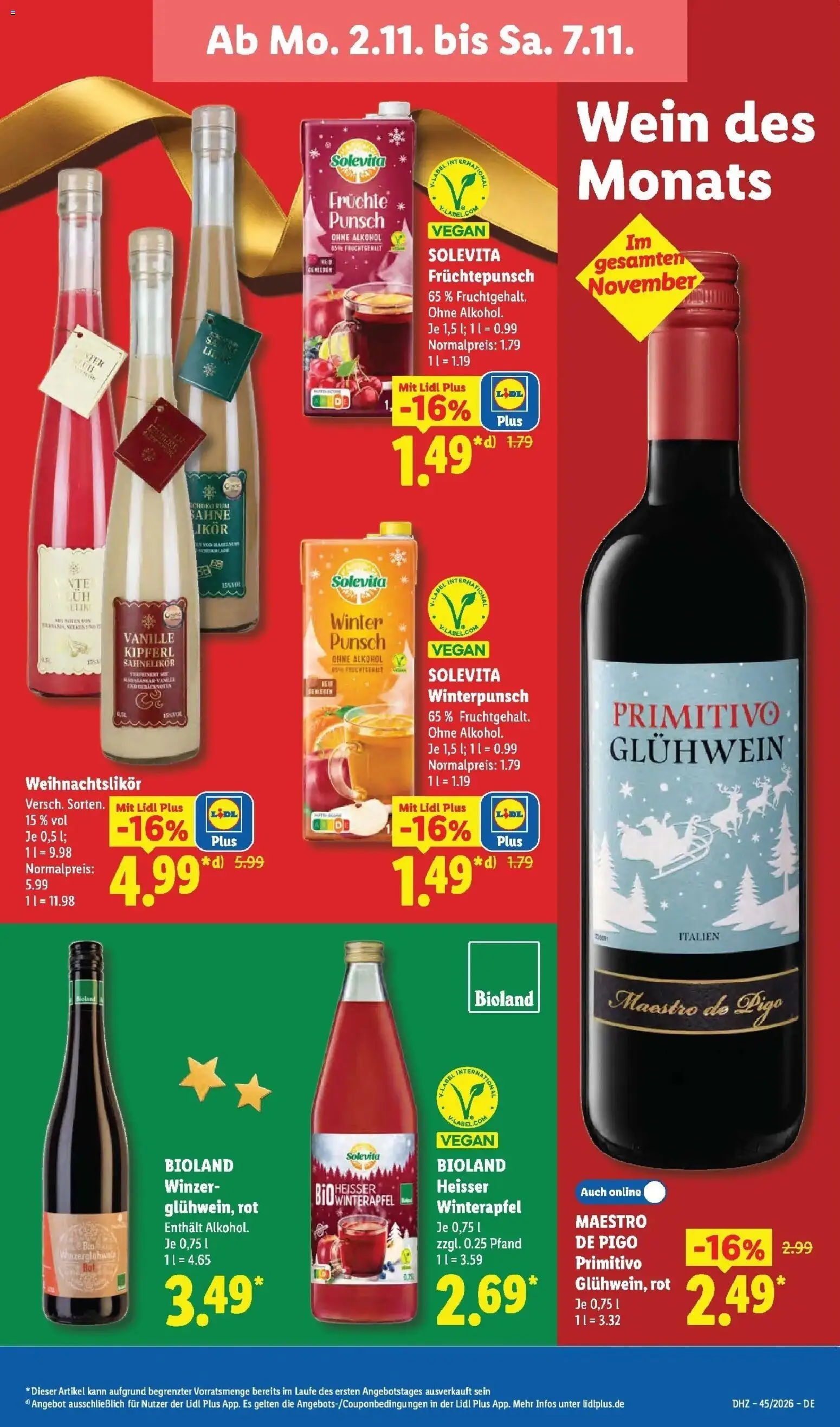 Vorschau von dem Prospekt des Geschäftes Lidl, gültig ab dem 02.11.2026 - Apple, Wein, Alkohol, Rum, Vanille, Likör