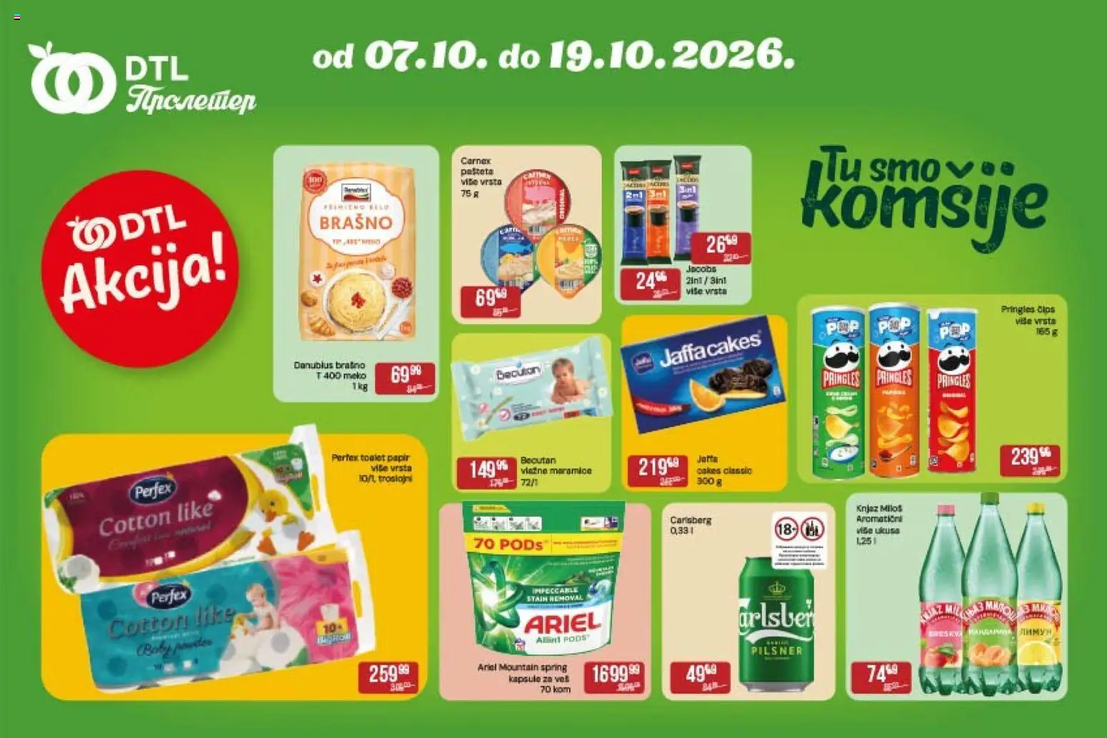 Pregled Metalac Proleter kataloga - važi od 07.10.2026 - Ariel, Vrata, Carlsberg, Pringles, Pašteta, Brašno, Kapsule, Maramice