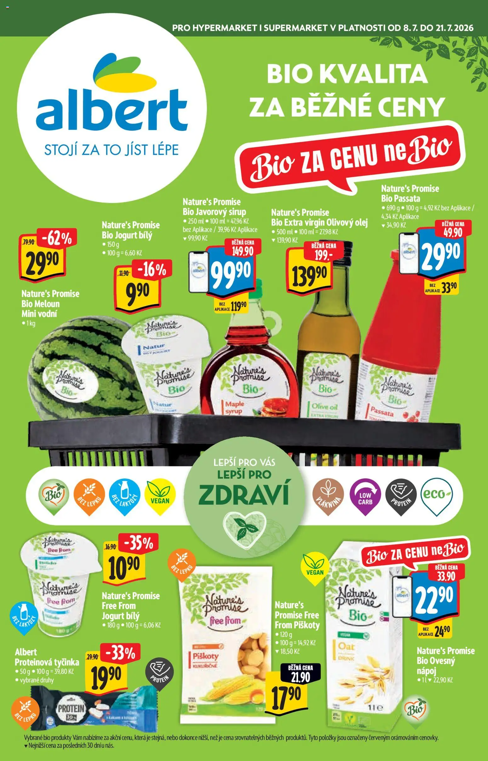 Náhled nabídky: Albert Albert katalog - Bio platný od 08.07.2026 - Olej, Olivový olej, Javorový sirup, Piškoty, Passata, Protein bar, Ovesný nápoj, Bio jogurt