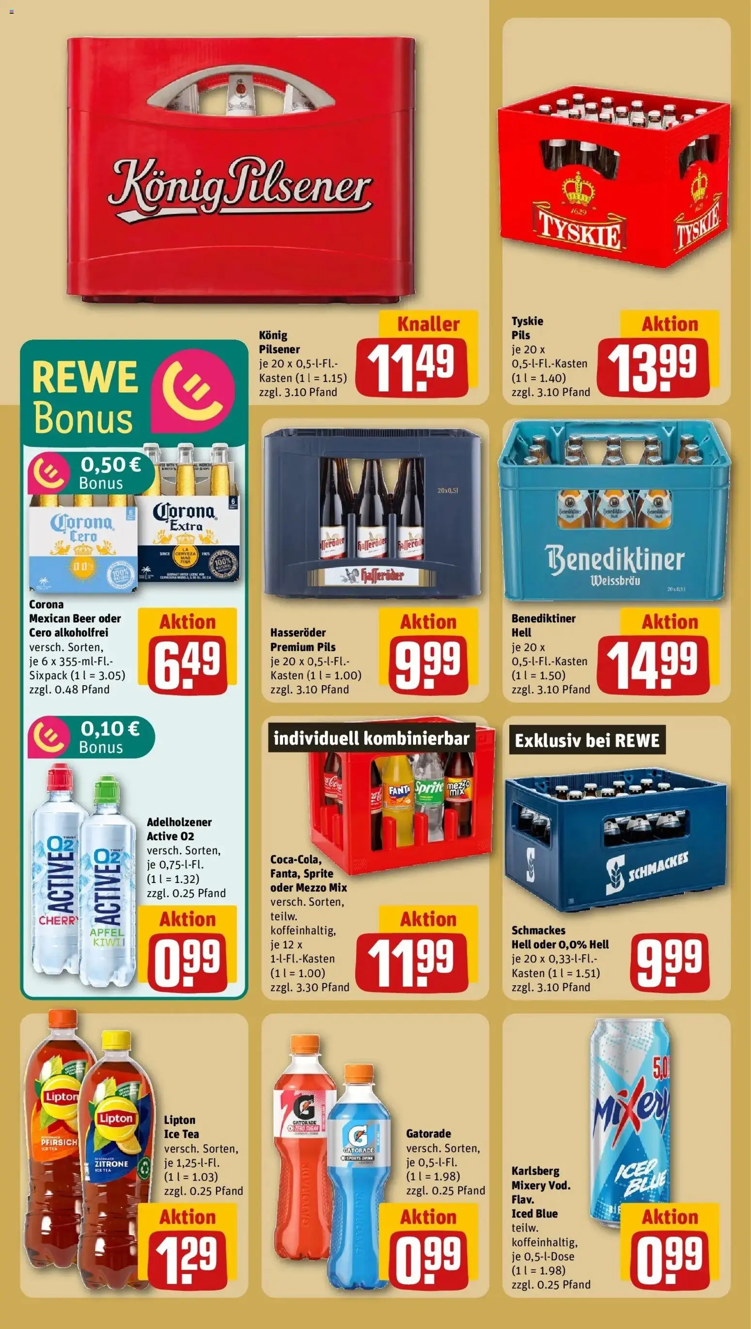 Vorschau von dem Prospekt des Geschäftes Rewe, gültig ab dem 05.04.2026 - Pfirsich, Vodka, Fanta, Mezzo mix, Hasseröder, Mixery, Pils, Konig pilsener