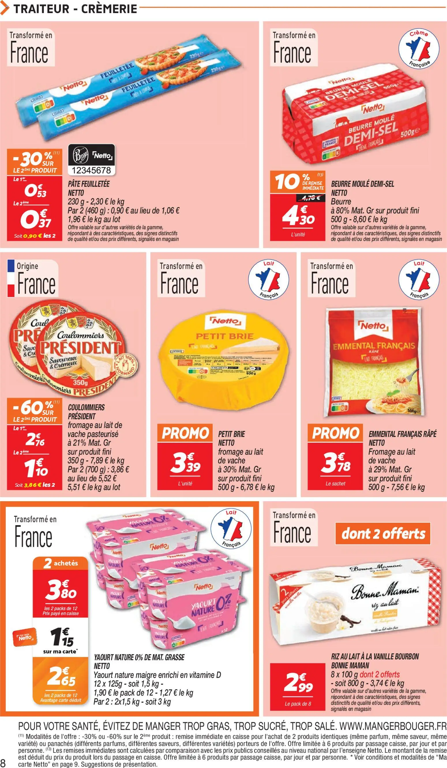 Prévisualisation de Netto 80% sur tous sun du magasin Netto formulaire valide 15/09/2026 - Fromage, Riz au lait, Lait, Pâte feuilletée, Crème, Bourbon, Bonne Maman, Yaourt nature