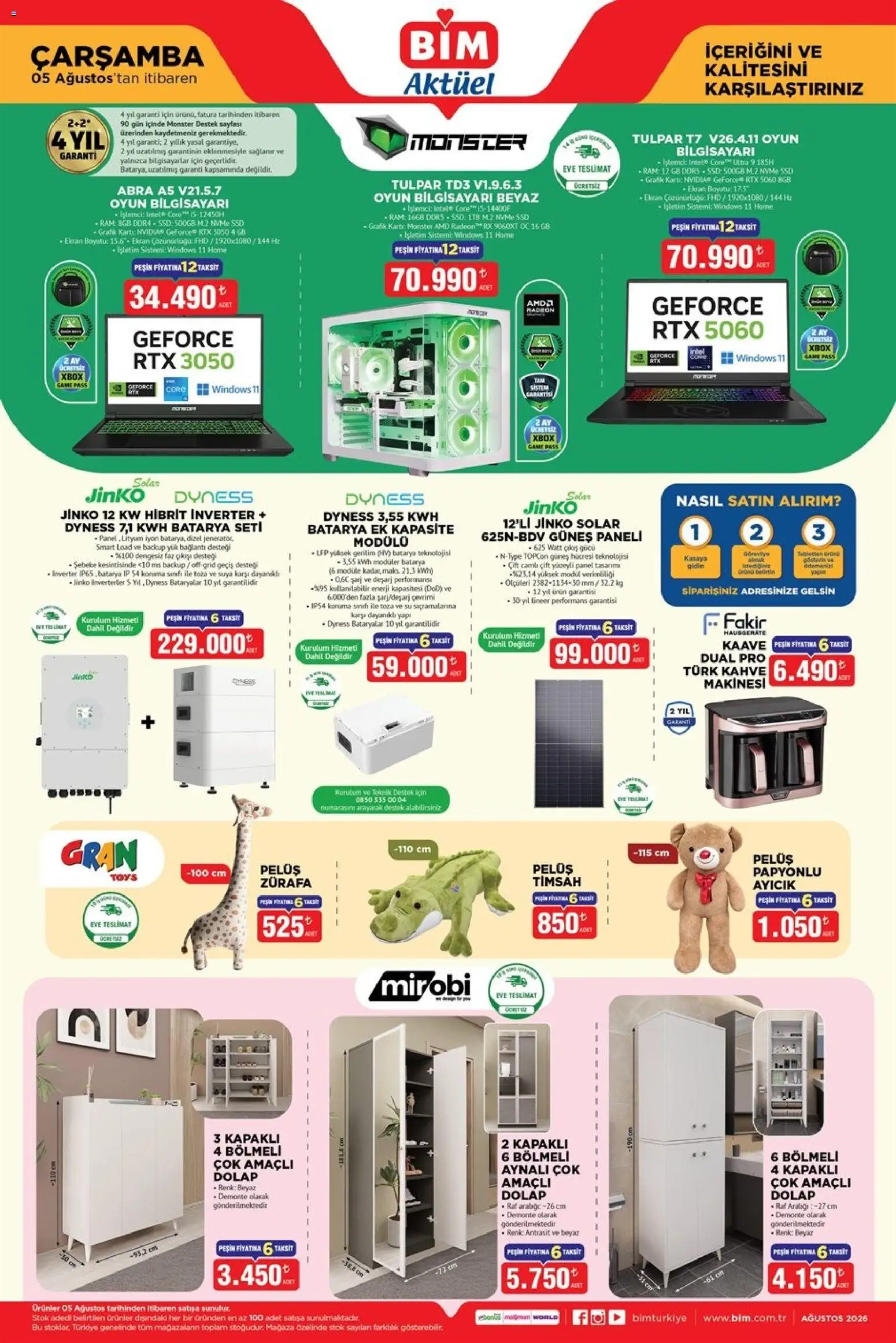 BİM BİM - Katalog Çarşamba 05.08.2026 - Broşürünün önizlemesi - Oyun, Su, Kahve, Xbox, Raf