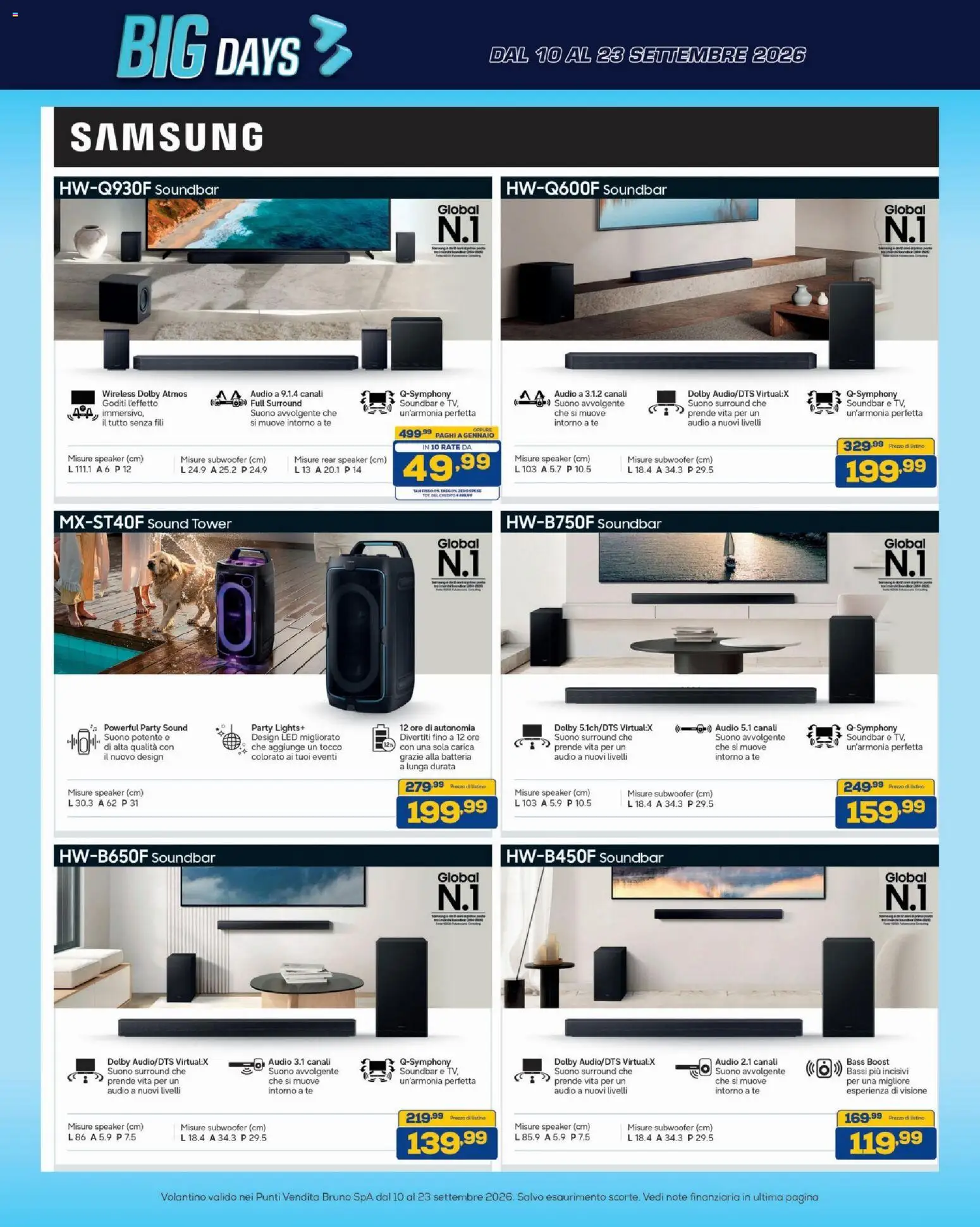 Anteprima dell'opuscolo BRUNO volantino dal negozio BRUNO valido da 10/09/2026 - Samsung, Batteria, Soundbar, Audio, Tè, Speaker