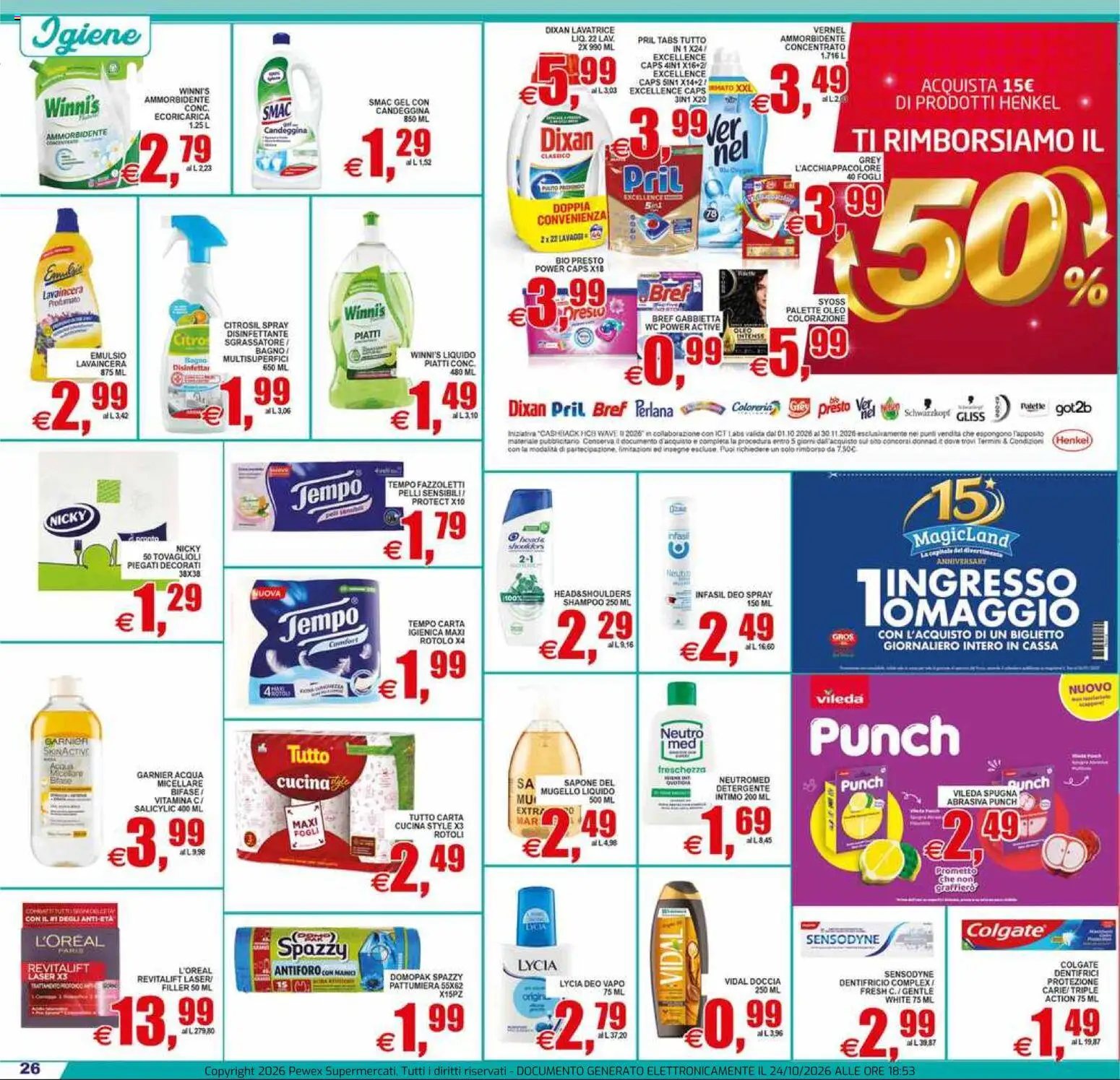 Anteprima dell'opuscolo Pewex volantino Supermercati Via Rubicone dal negozio Pewex valido da 23/10/2026 - Lavatrice, WC, Doccia, Carta igienica, Candeggina, Intimo, Ammorbidente, Fazzoletti