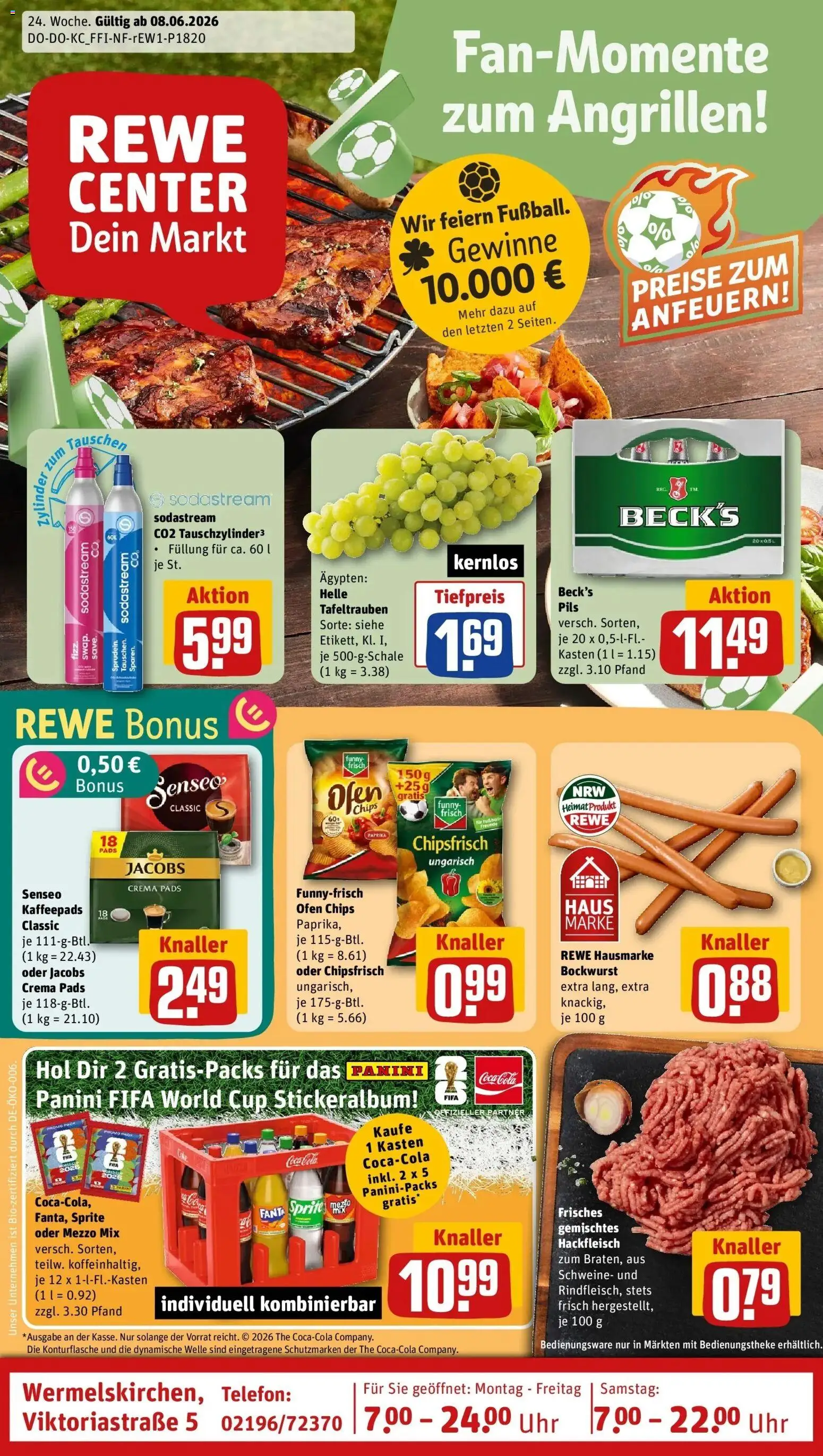 Vorschau von dem Prospekt des Geschäftes Rewe, gültig ab dem 08.06.2026 - Chips, Telefon, Sodastream, Hackfleisch, Senseo, Sprite, Kaffeepads, Oder mezzo mix