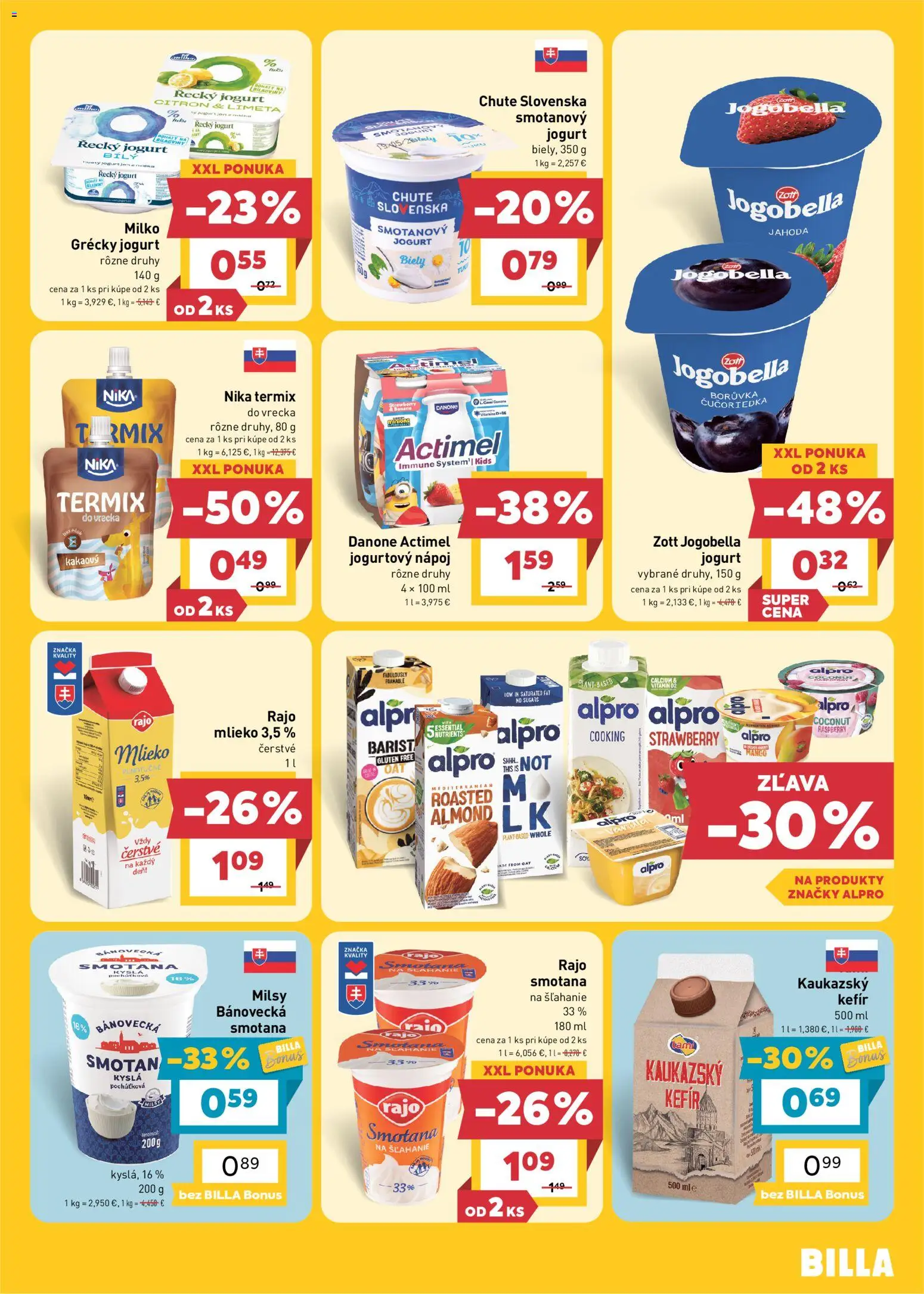 Náhľad Billa letáku platného od 07.10.2026 - Mlieko, Smotana na šľahanie, Jogurt, Actimel, Barista, Smotana, Termix, Grécky jogurt