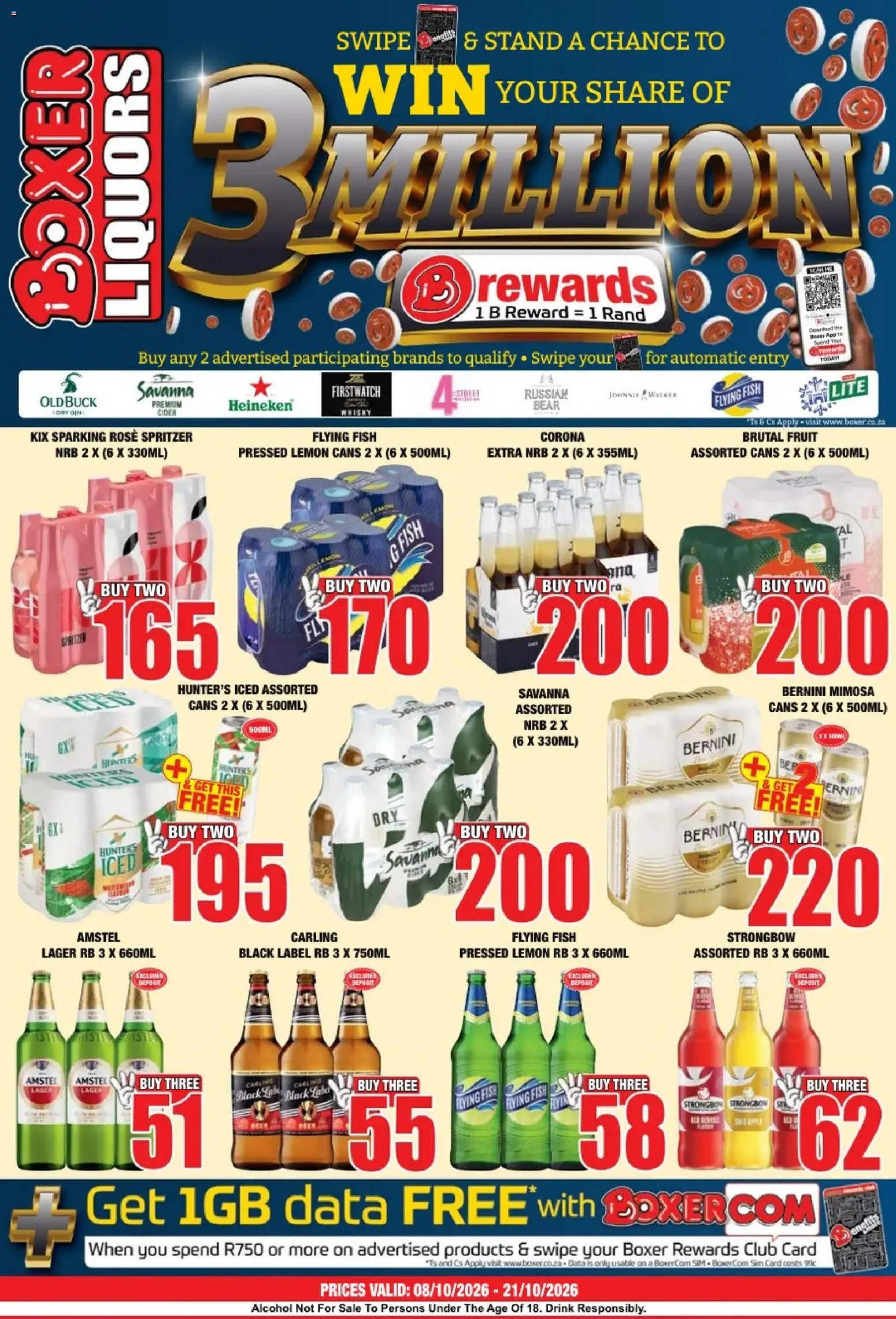 Preview of Boxer flyer valid from 08/10/2026 - Fish, Alcohol, Heineken, Fruit, Data, Cider, Lemon, Sim