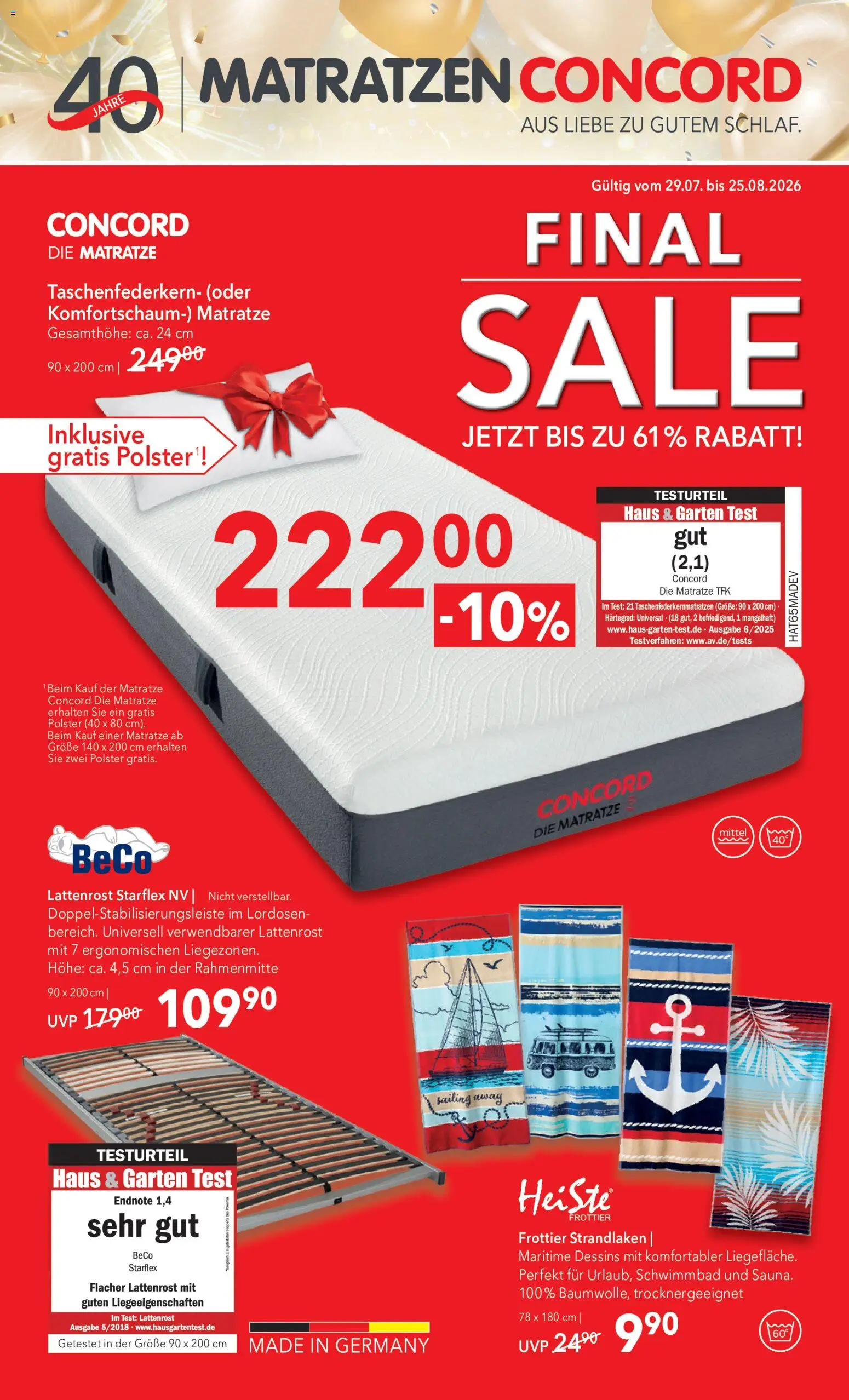 Vorschau der Angebote: Matratzen Concord Matratzen Concord Flugblatt gültig ab 29.07.2026 - Matratze, Lattenrost
