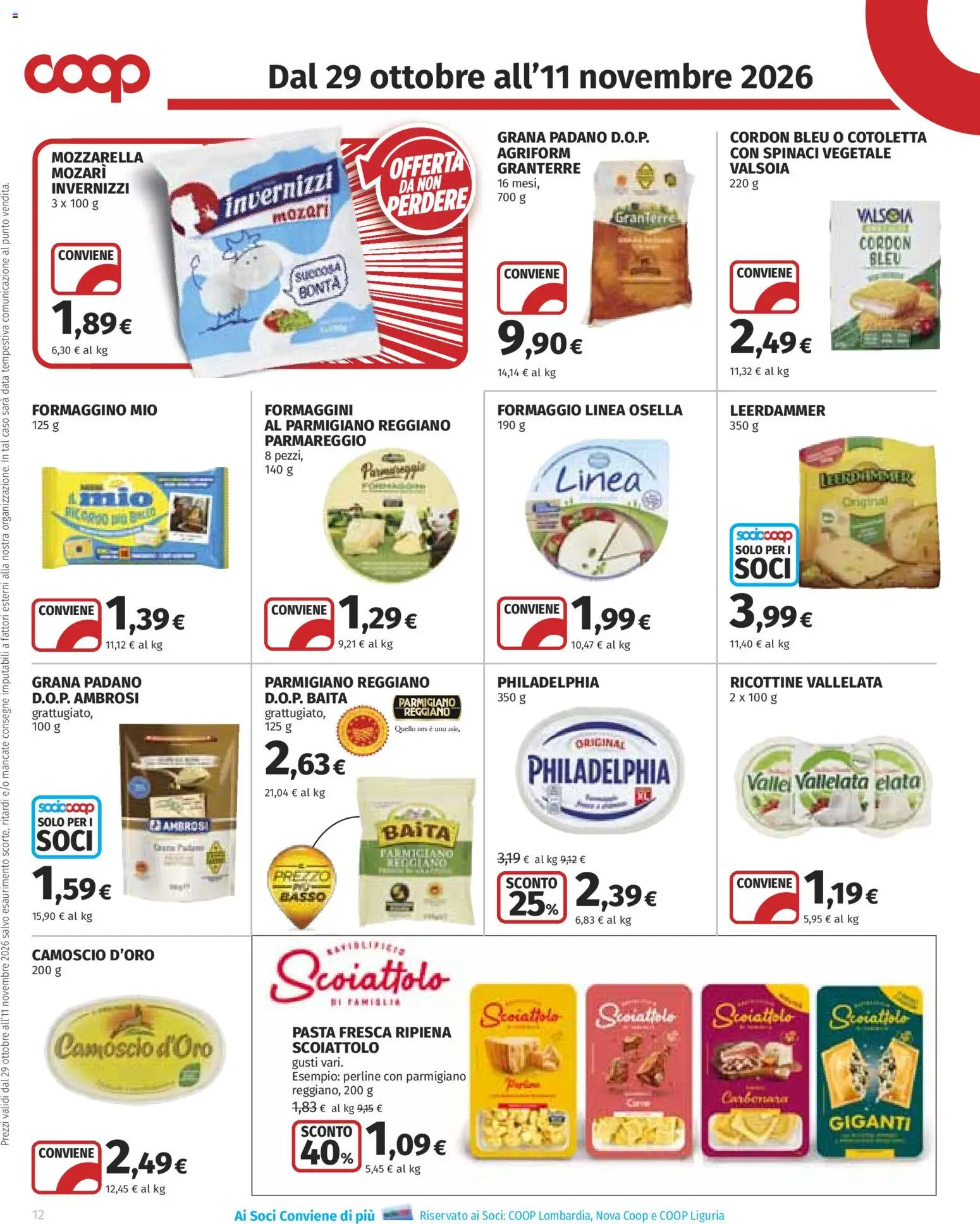 Anteprima dell'opuscolo COOP volantino Superstore dal negozio COOP valido da 29/10/2026 - Pasta, Formaggio, Mozzarella, Parmigiano reggiano, Spinaci, Grana Padano, Parmigiano, Data