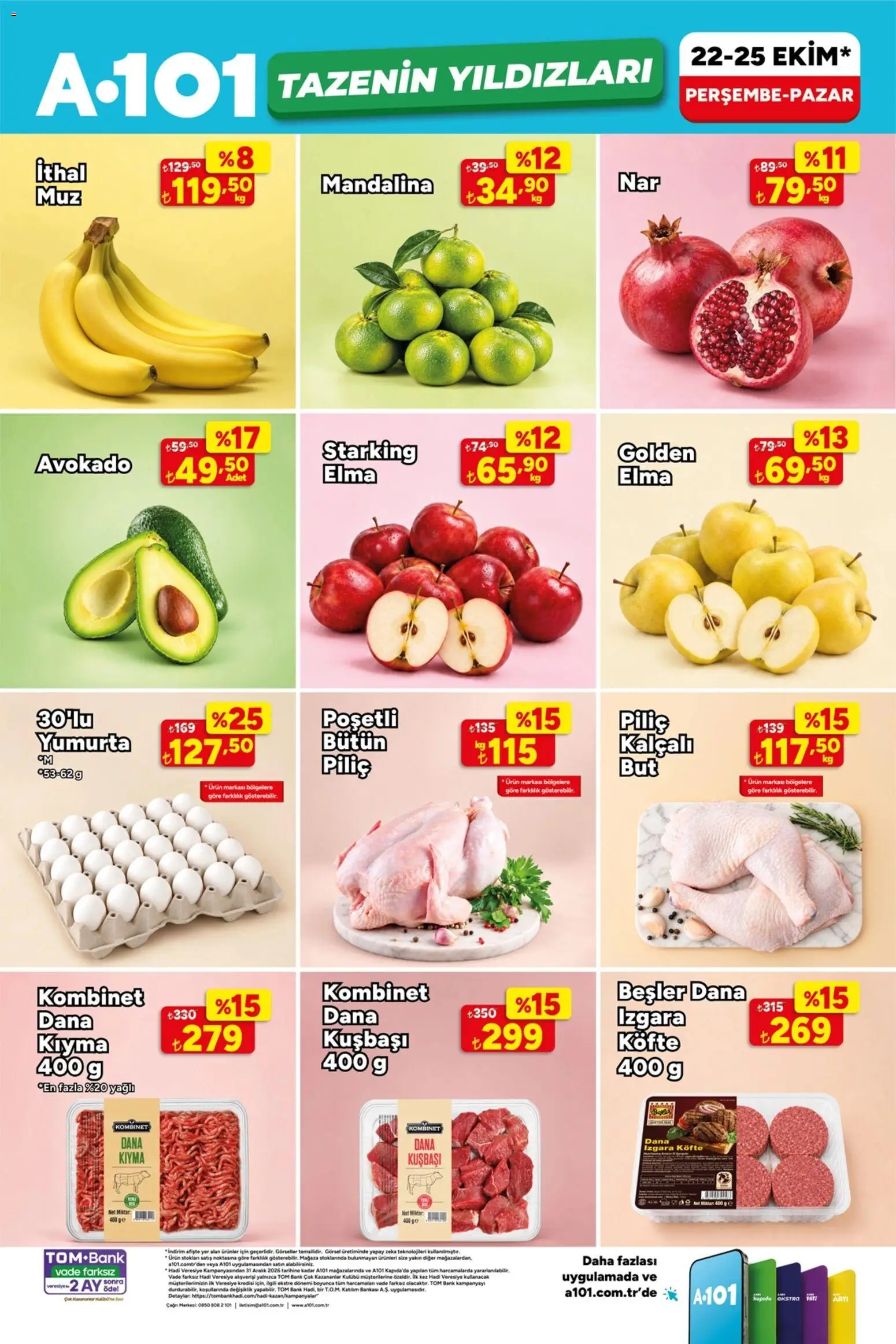 A101 A101 - Tazenin Yıldızları 22.10.2026 - Broşürünün önizlemesi - Yumurta, Avokado, Kıyma, Elma, Mandalina, Piliç, Izgara, Izgara köfte
