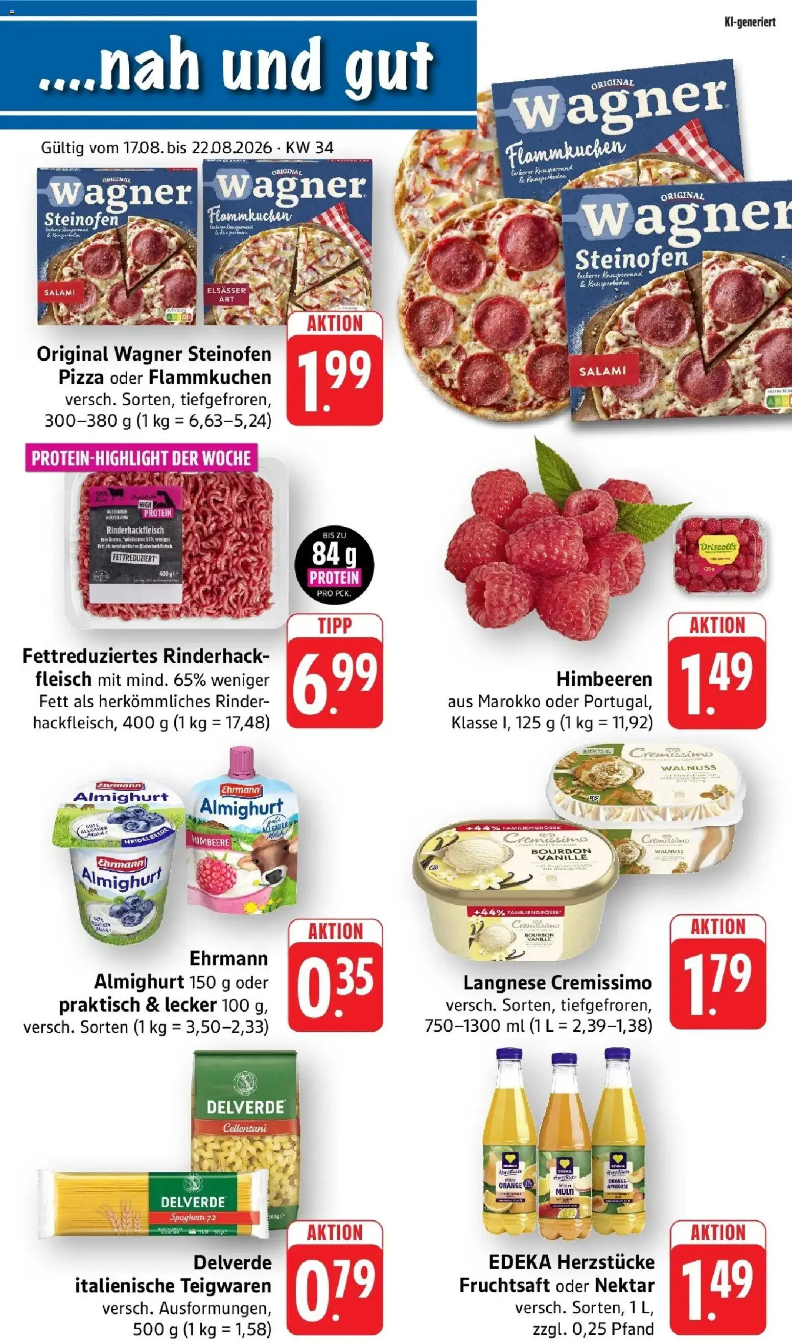 Vorschau von dem Prospekt des Geschäftes nah & gut, gültig ab dem 17.08.2026 - Pizza, Spaghetti, Fleisch, Vanille, Bourbon, Langnese, Cremissimo, Ehrmann almighurt