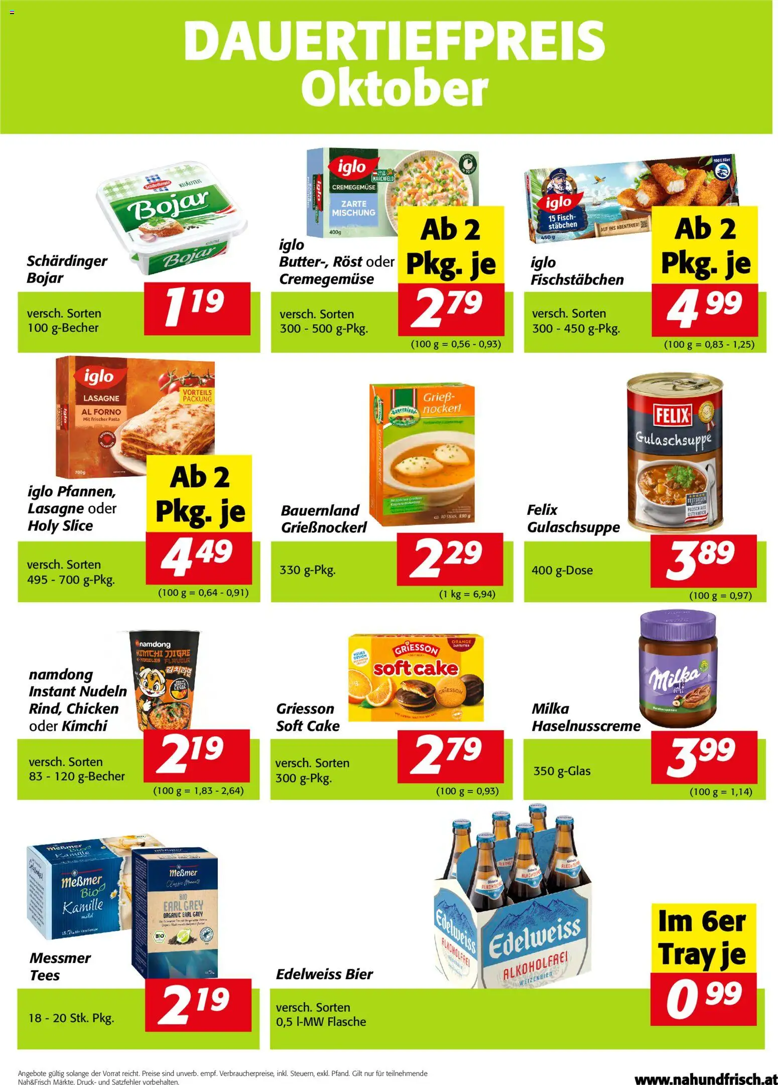 Vorschau der Angebote: Nah und Frisch Nah und Frisch Flugblatt gültig ab 01.10.2026 - Pasta, Kimchi, Bier, Fisch, Nudeln, Grieß