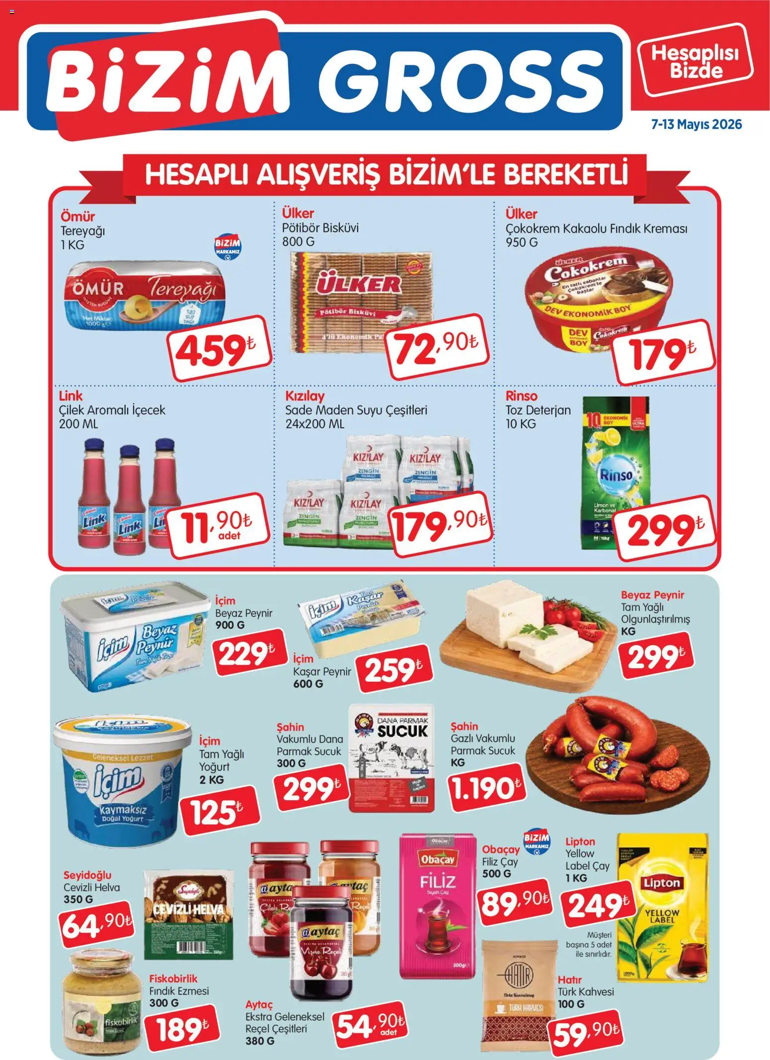 Bizim Toptan Bizim Toptan - Bizim Gross Fırsat Bülteni 07.05.2026 - Broşürünün önizlemesi - Peynir, Çilek, Tereyağı, Sucuk, Limon, Maden suyu, Bisküvi, Deterjan