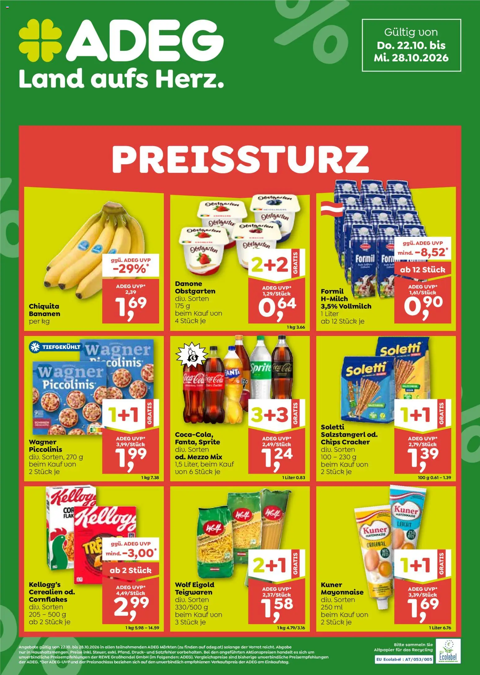 Vorschau der Angebote: ADEG ADEG Flugblatt gültig ab 22.10.2026 - Chips, Bananen, Mayonnaise, Cracker, Vollmilch