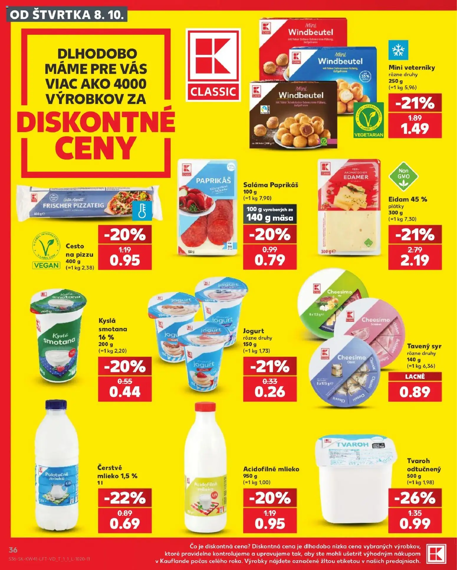 Náhľad Kaufland letáku platného od 08.10.2026 - Syr, Tvaroh, Jogurt, Smotana, Saláma, Acidofilné mlieko, Tavený syr, Eidam 45%