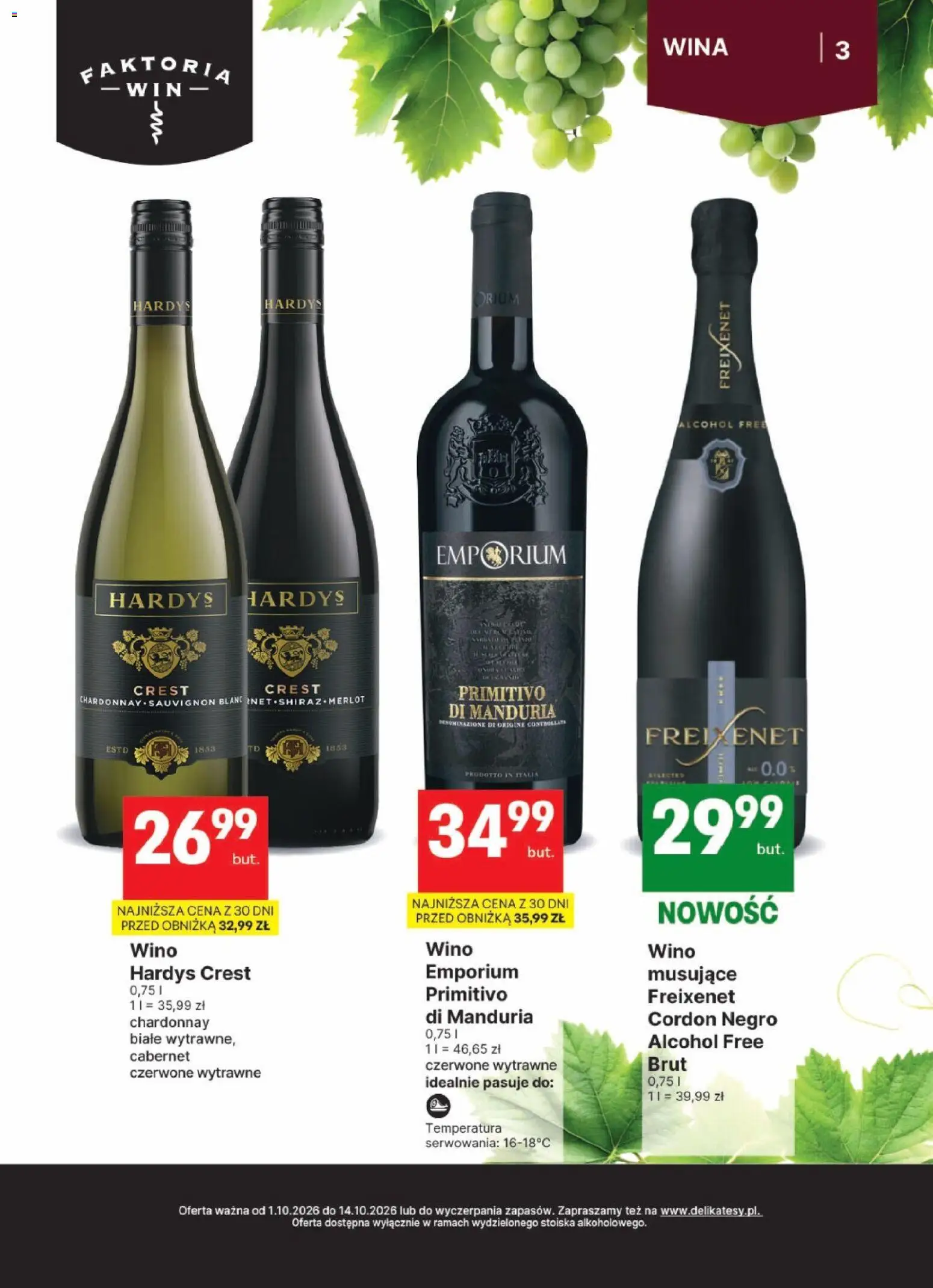 Pogląd gazetki "Delikatesy Centrum gazetka - DeliBarek" ze sklepu Delikatesy Centrum ważnej od 01.10.2026 - Wino, Primitivo, Chardonnay