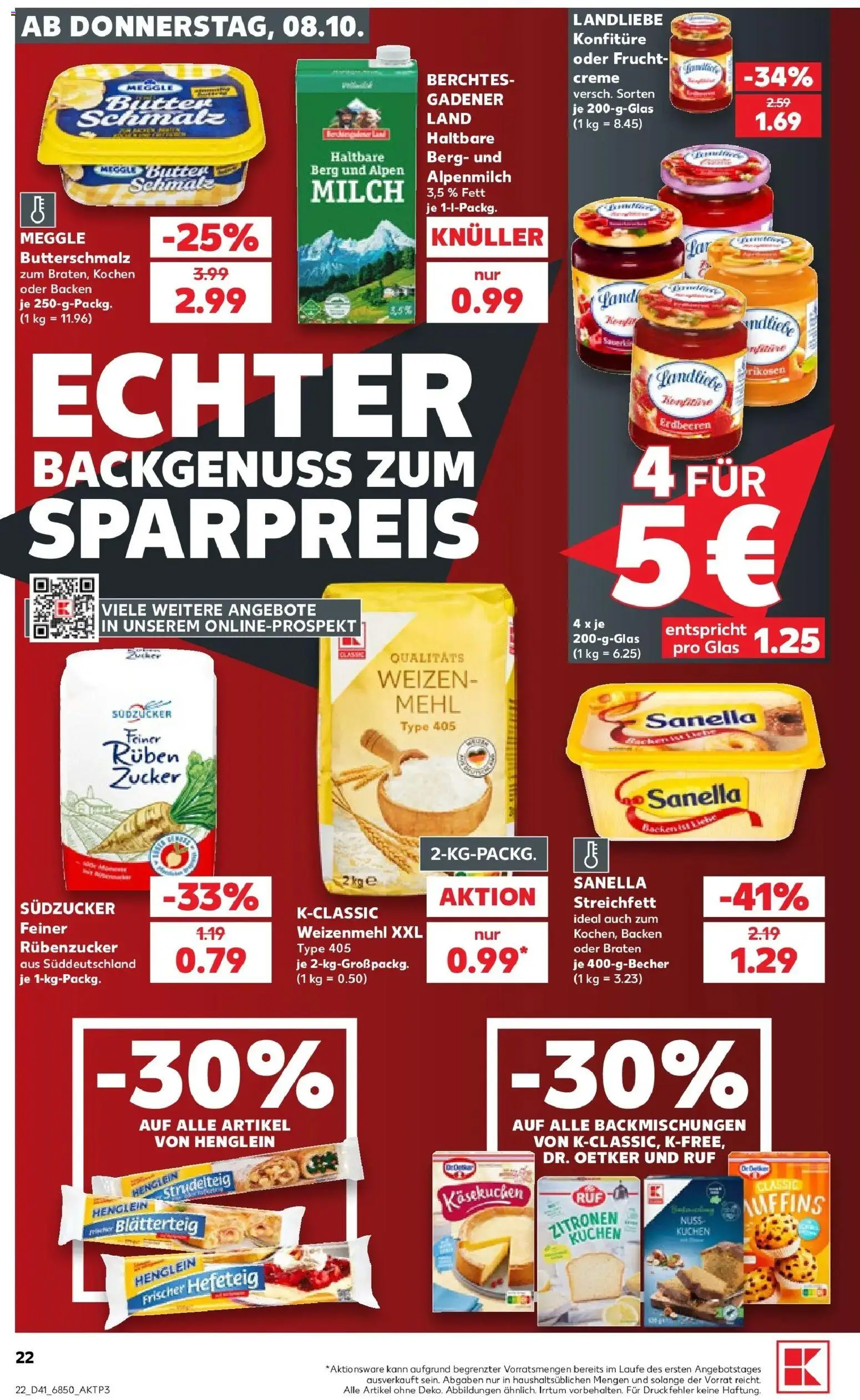 Vorschau von dem Prospekt des Geschäftes Kaufland, gültig ab dem 08.10.2026 - Butter, Erdbeeren, Milch, Zitronen, Butterschmalz, Creme, Sanella, Meggle butter