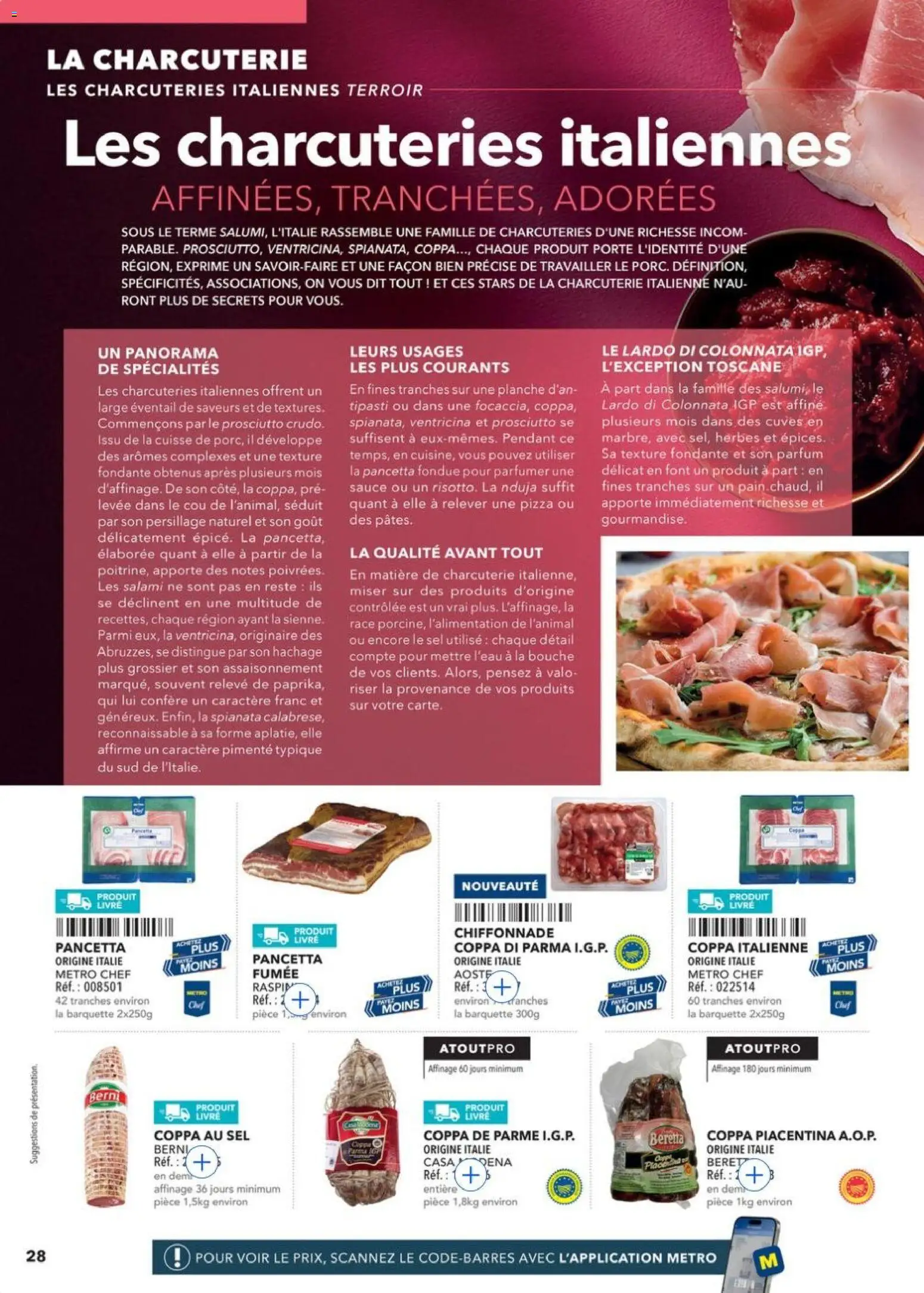 Prévisualisation de METRO - Guide Italie du magasin METRO formulaire valide 28/05/2026 - Pizza, Livre, Pain, Pancetta, Prosciutto, Salami, Cuisse, Charcuterie italienne