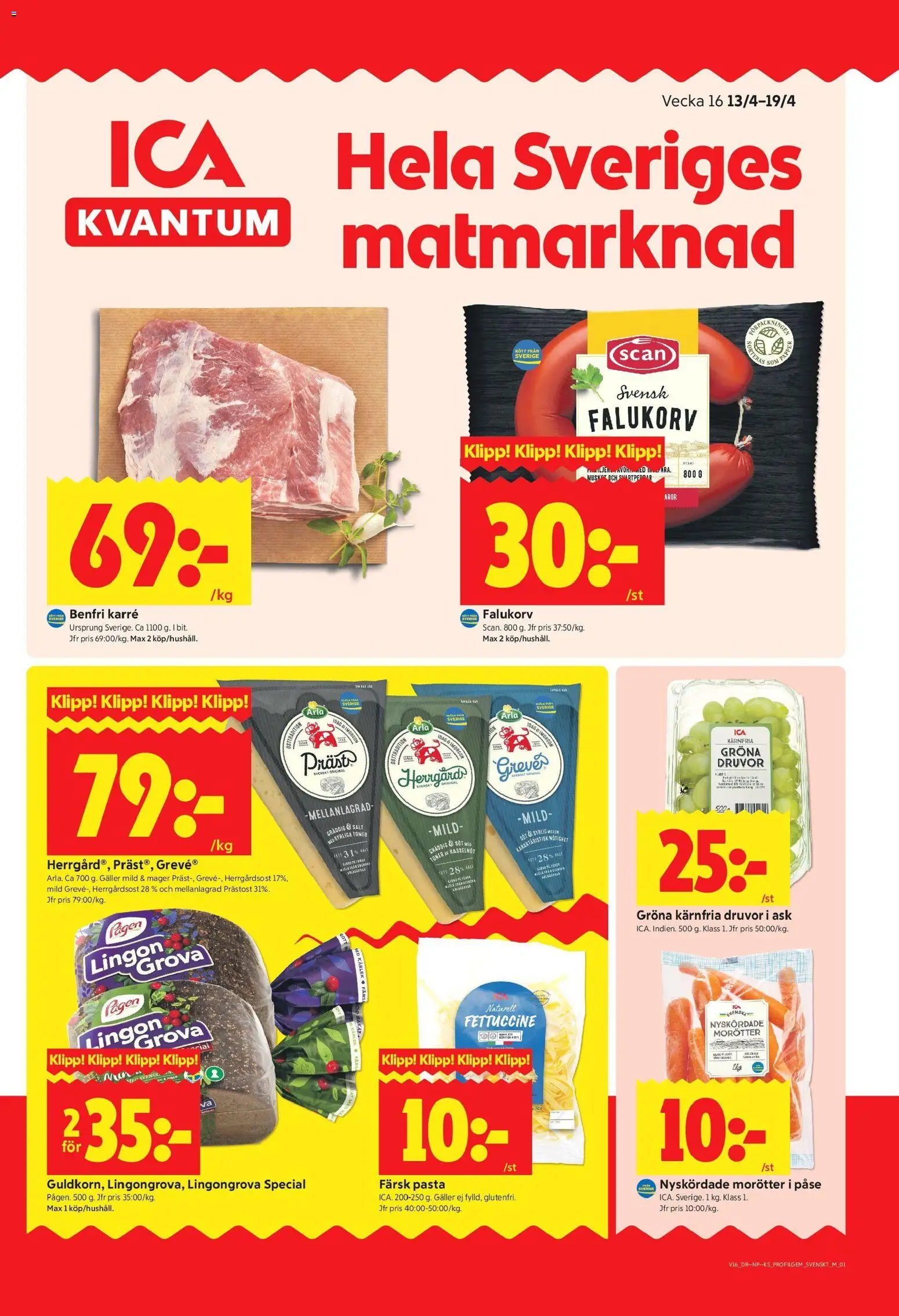 Förhandsgranska reklamblad Stockholm från butik ICA Kvantum gäller från 13/04/2026 - Pasta, Falukorv, Kött, Salt, Galler, Lingongrova, Morötter
