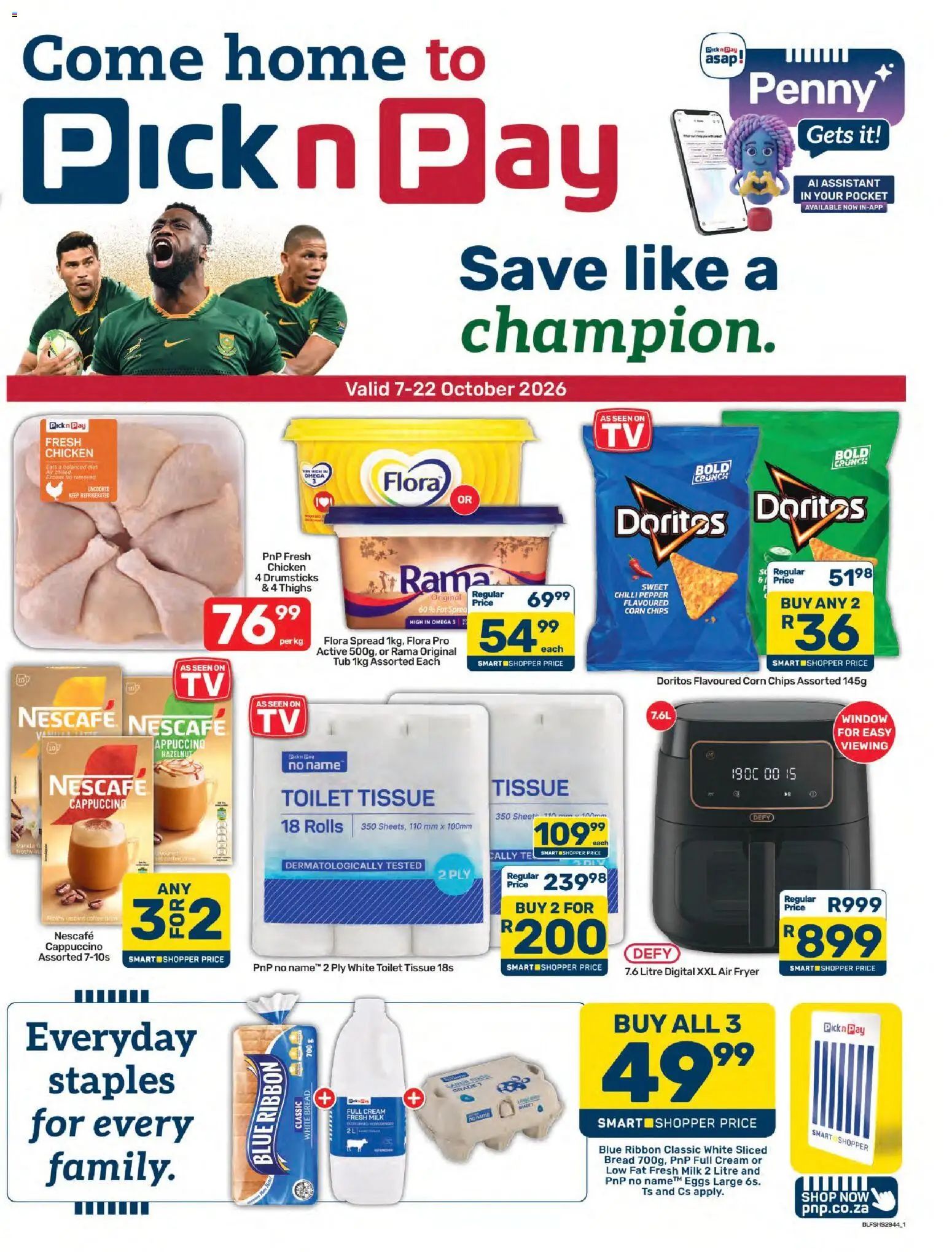 Preview of Pick n Pay flyer valid from 07/10/2026 - Air fryer, Milk, Bread, Cream, Thighs, Pepper, Chilli, Spread