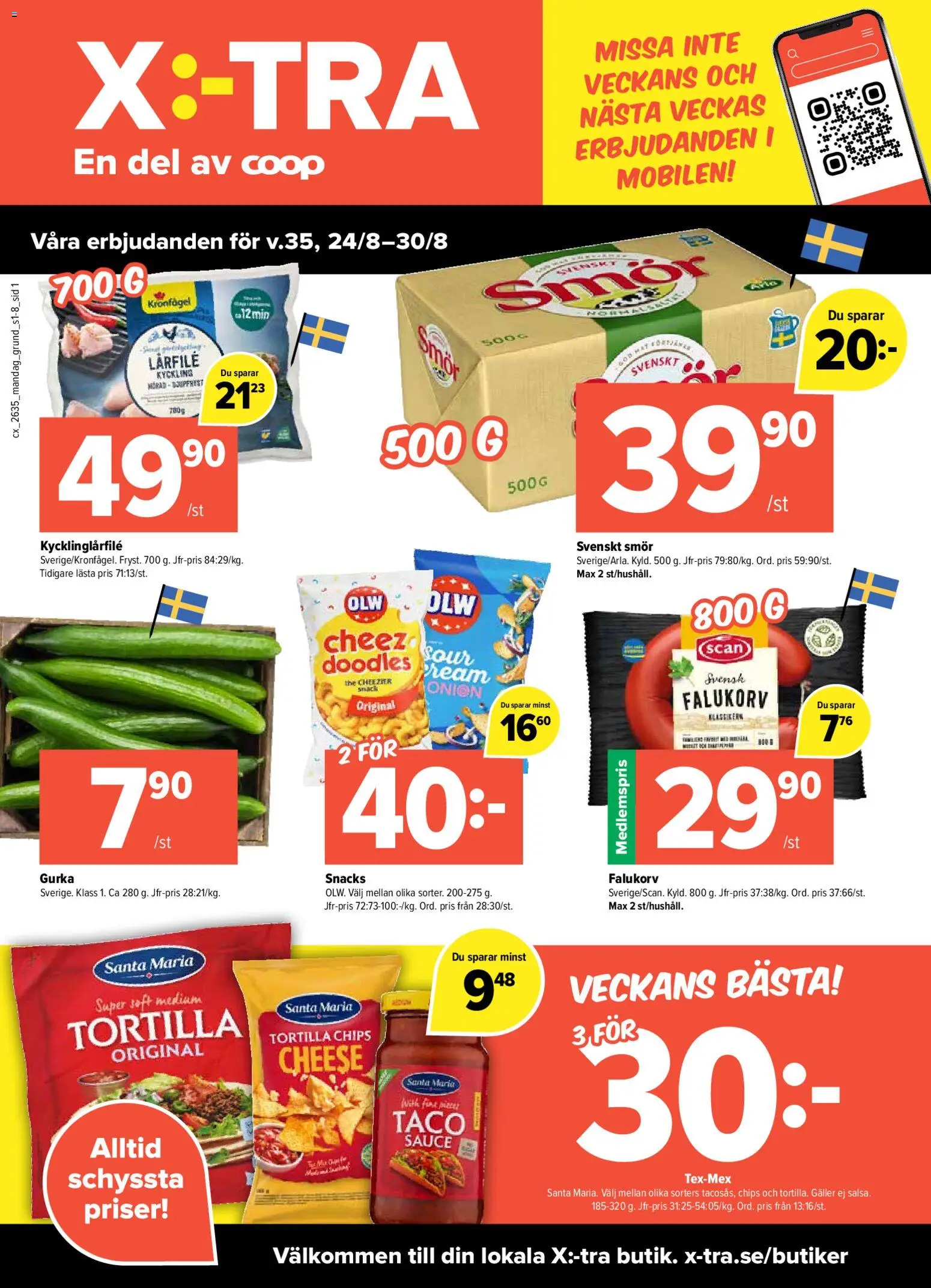 Förhandsgranska reklamblad Coop X:-TRA erbjudanden från butik Coop X:-TRA gäller från 24/08/2026