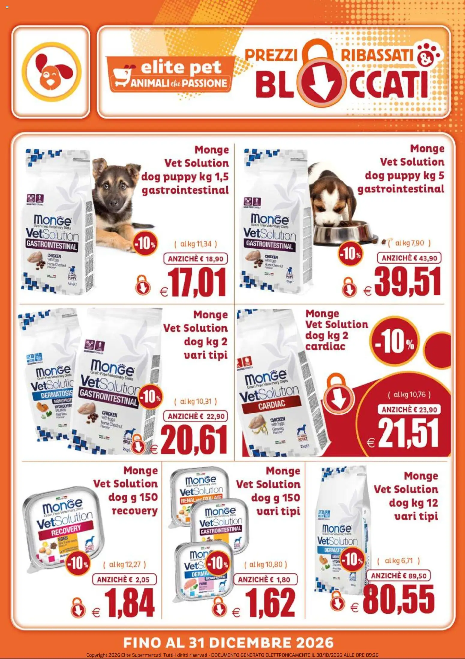 Anteprima dell'opuscolo Elite Supermercati volantino Pet Prezzi ribassati & bloccati dal negozio Elite Supermercati valido da 30/10/2026
