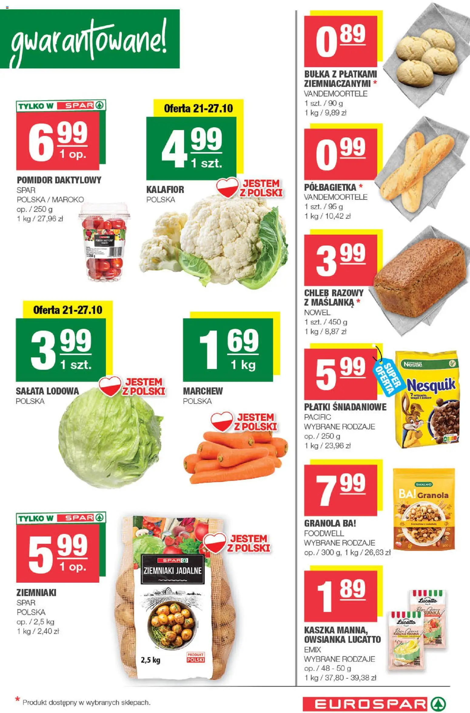 Pogląd gazetki "Spar gazetka - Eurospar" ze sklepu Spar ważnej od 21.10.2026 - Ziemniaki, Pomidor, Kalafior, Chleb razowy, Maślanka, Sałata, Płatki, Salata lodowa